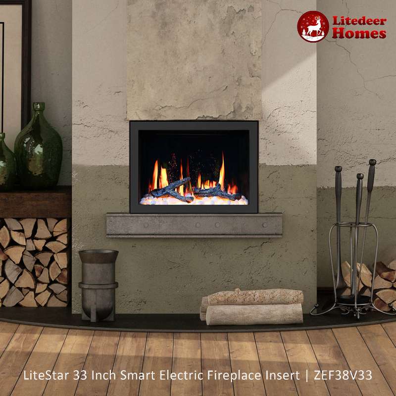 Litedeer Homes LiteStar with Driftwood Logs and River Rock Electric Fireplace