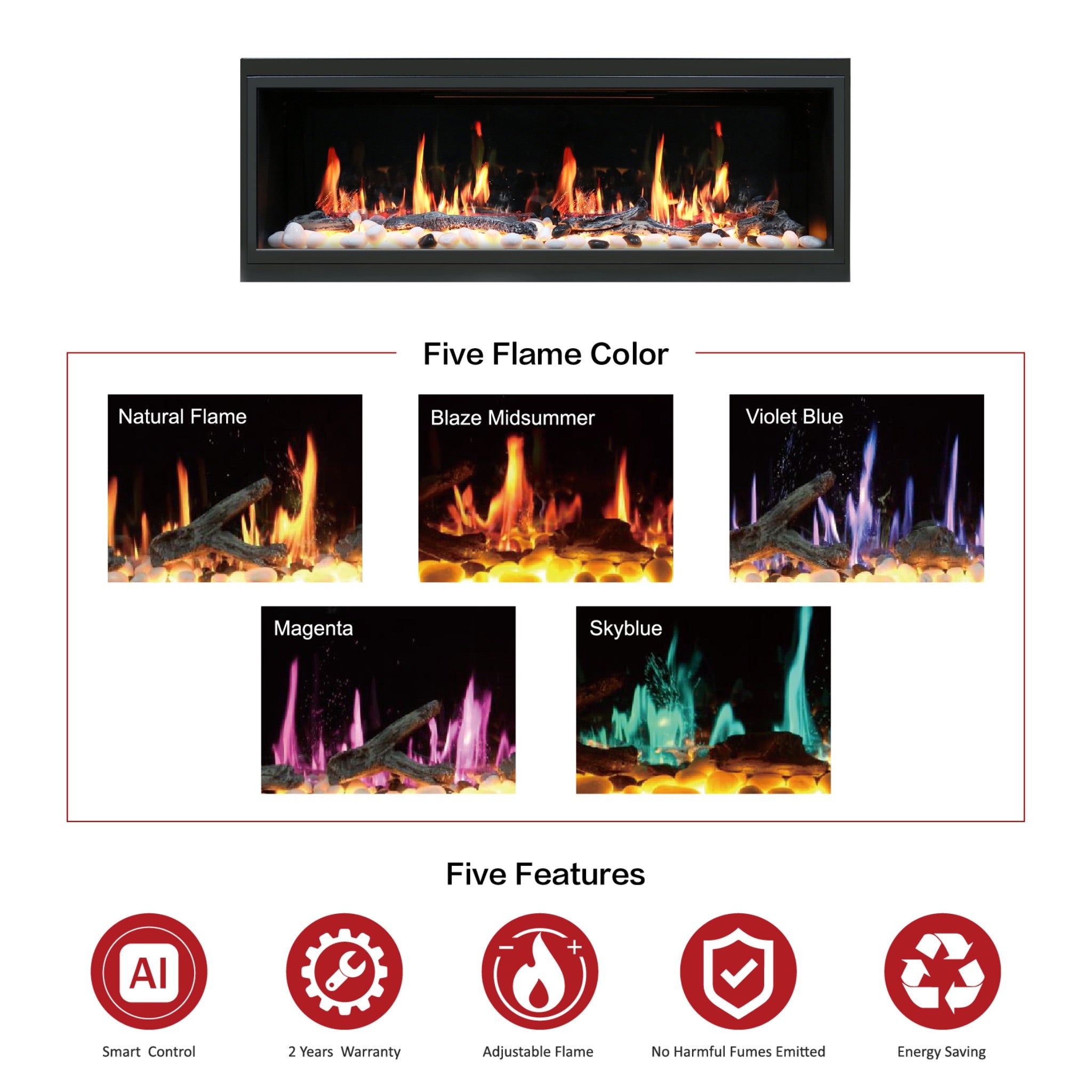 Latitude 45" Built-in Electric Fireplace with Driftwood Logs and River Rock ZEF45X