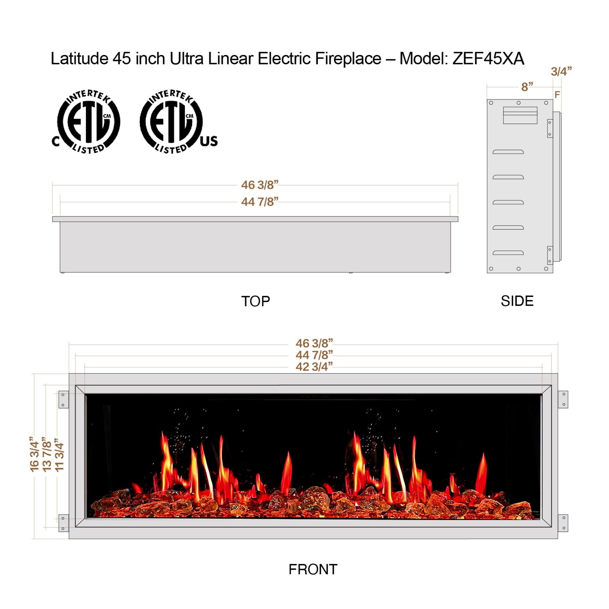 Litedeer Homes Latitude Built-in with Reflective Amber Glass Electric Fireplace