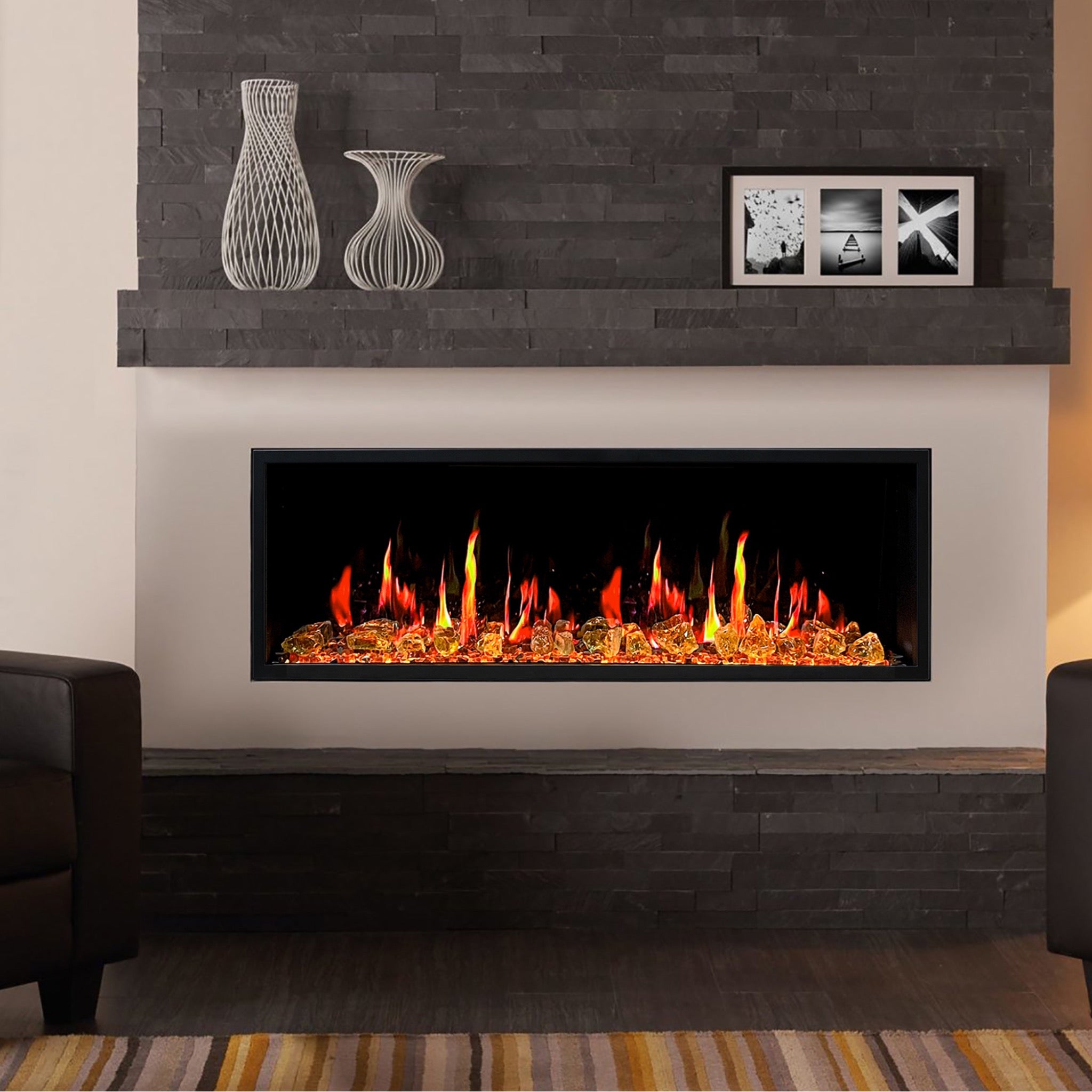 Litedeer Homes Latitude II Smart Wall Mount with Reflective Amber Glass Electric Fireplace