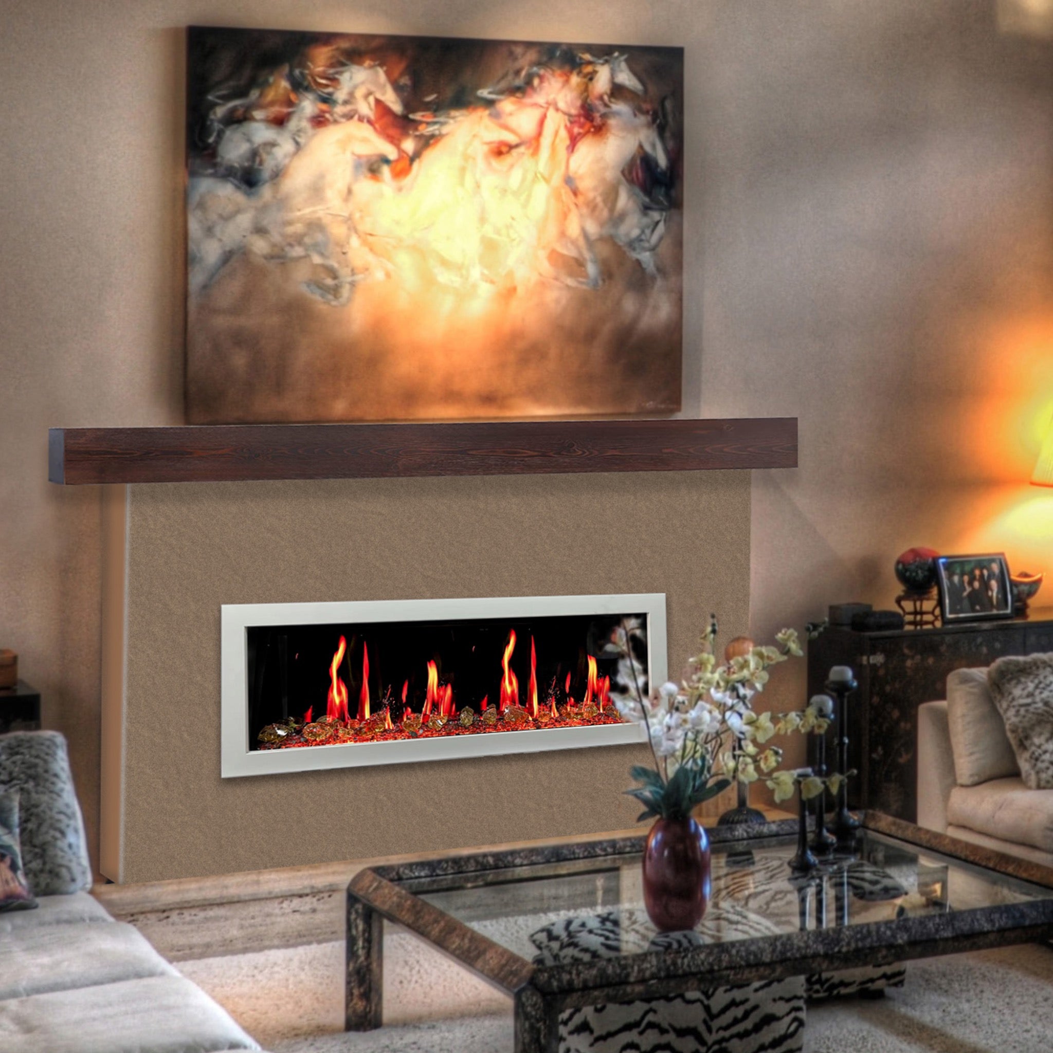 Litedeer Homes Latitude II Smart Wall Mount with Reflective Amber Glass Electric Fireplace