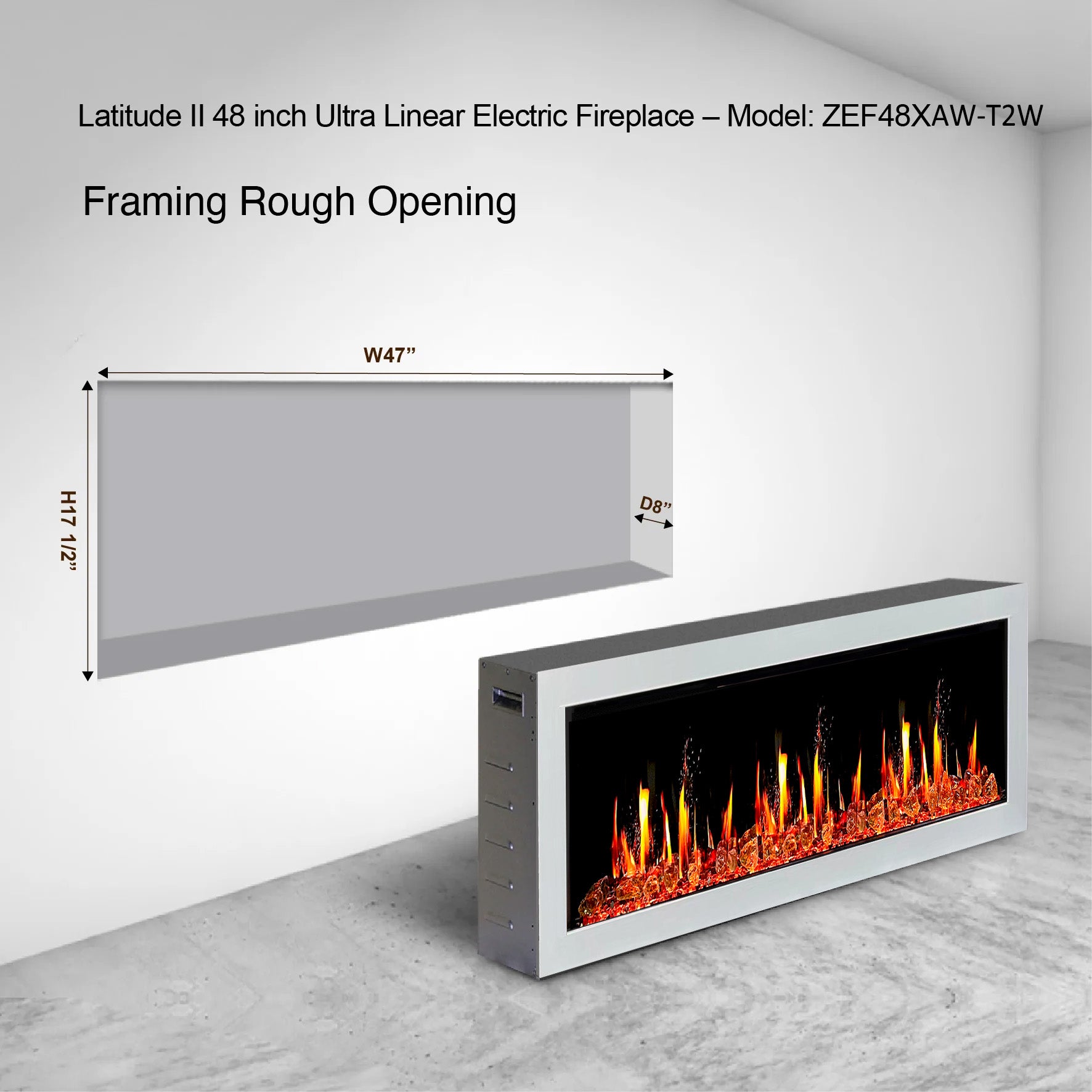 Litedeer Homes Gloria II Smart Wall Mount with Reflective Amber Glass Elecritc Fireplace