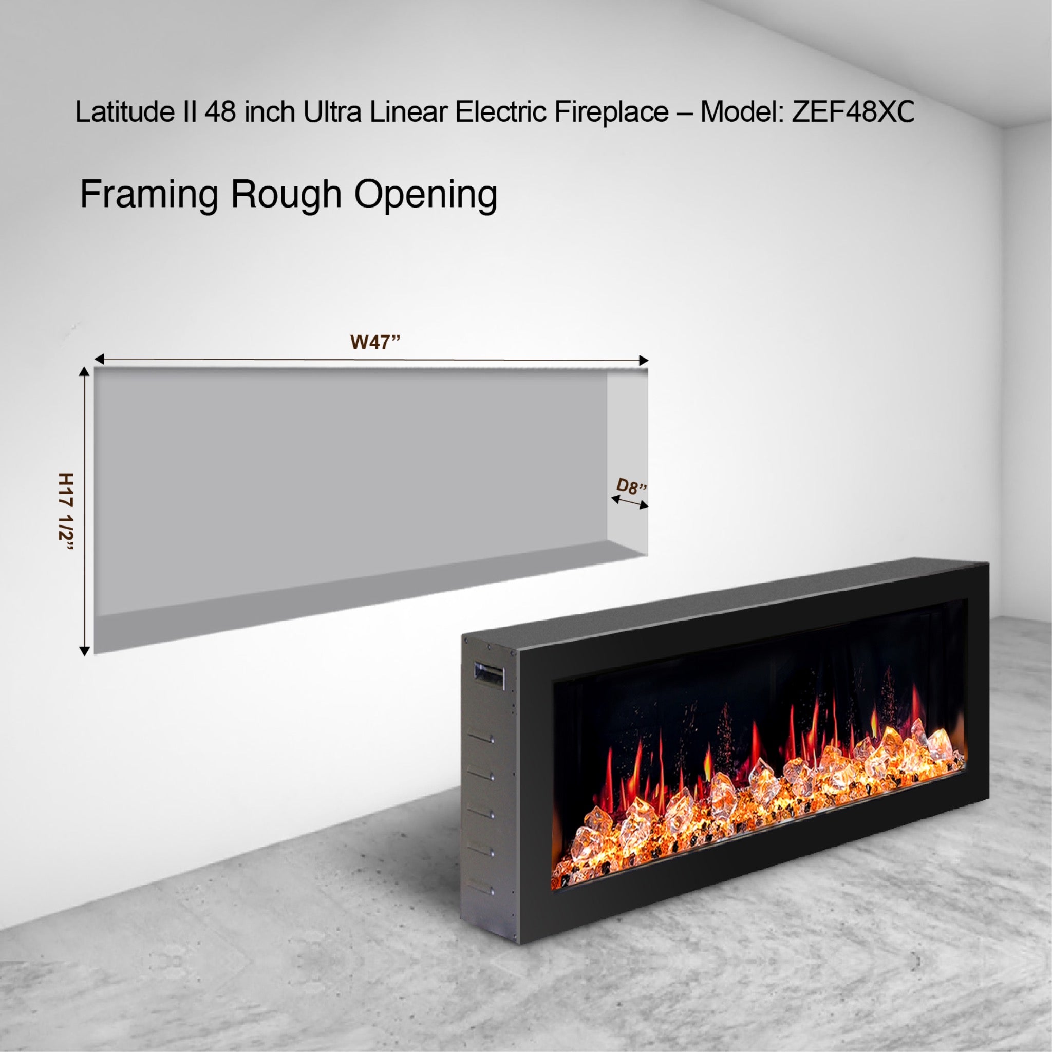 Litedeer Homes Latitude II Smart Wall Mount with Crushed Ice Rocks Electric Fireplace