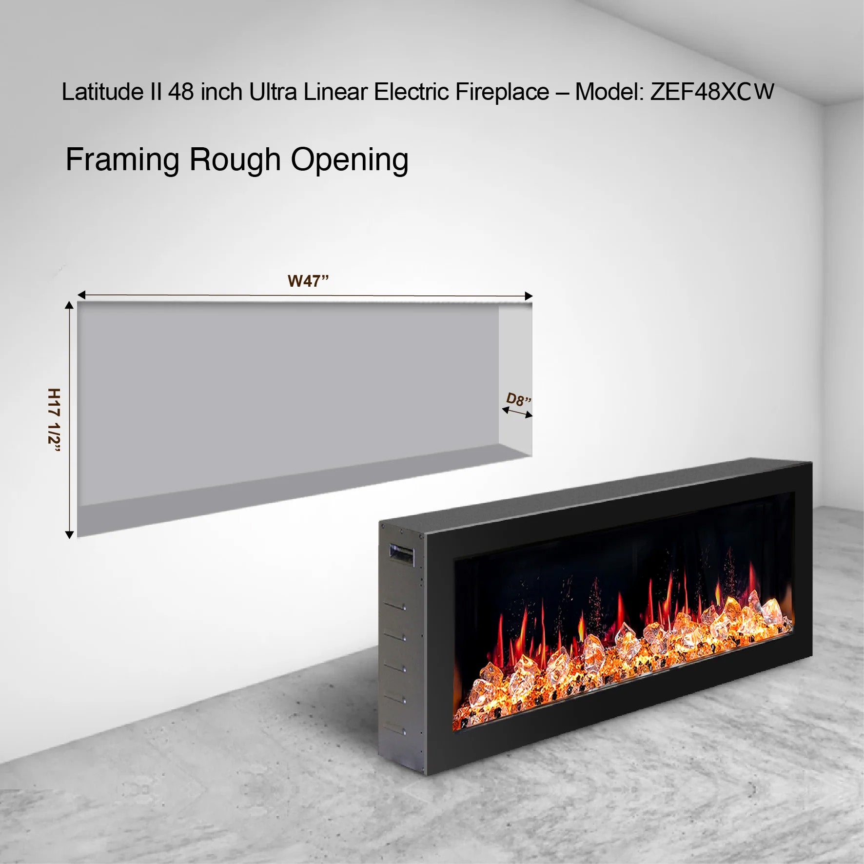 Litedeer Homes Glora II Seamless Push-in with Crushed Ice Rock Electric Fireplace