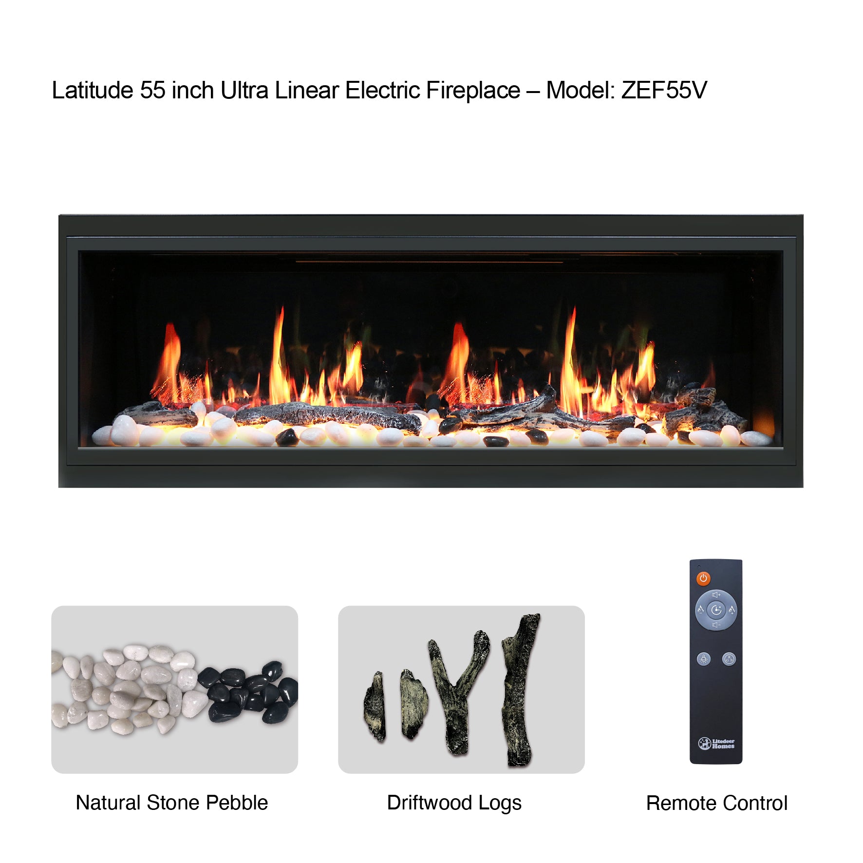 Latitude 55" Ultra Slim Buil-in with Driftwood Logs and River Rock Electric Fireplace ZEF55V