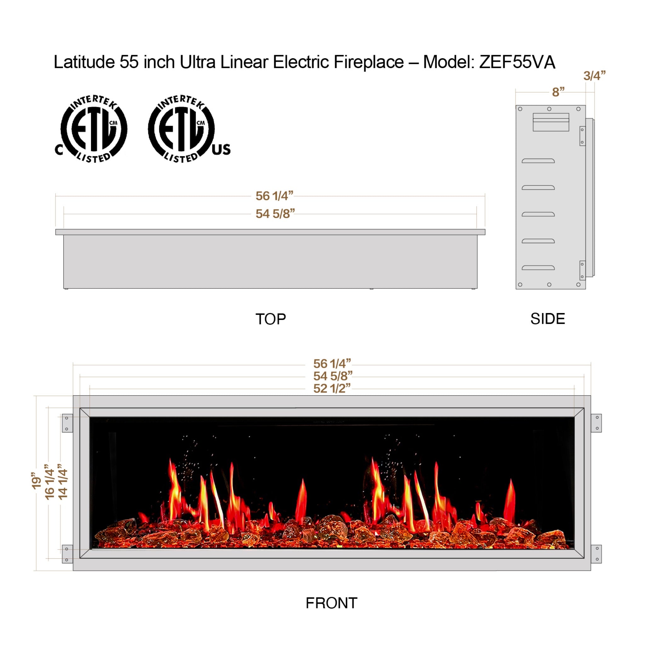 Litedeer Homes Latitude Built-in with Reflective Amber Glass Electric Fireplace