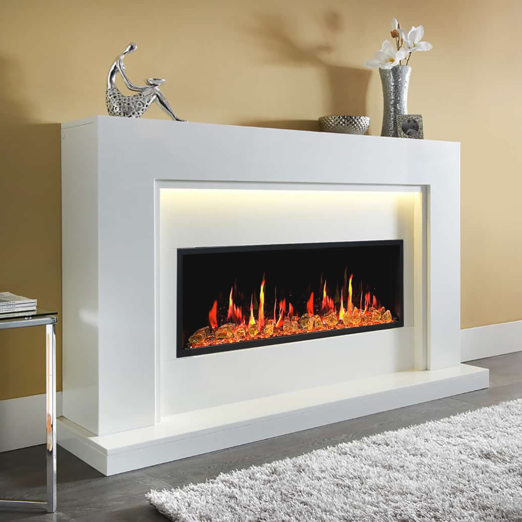 Litedeer Homes Latitude Built-in with Reflective Amber Glass Electric Fireplace