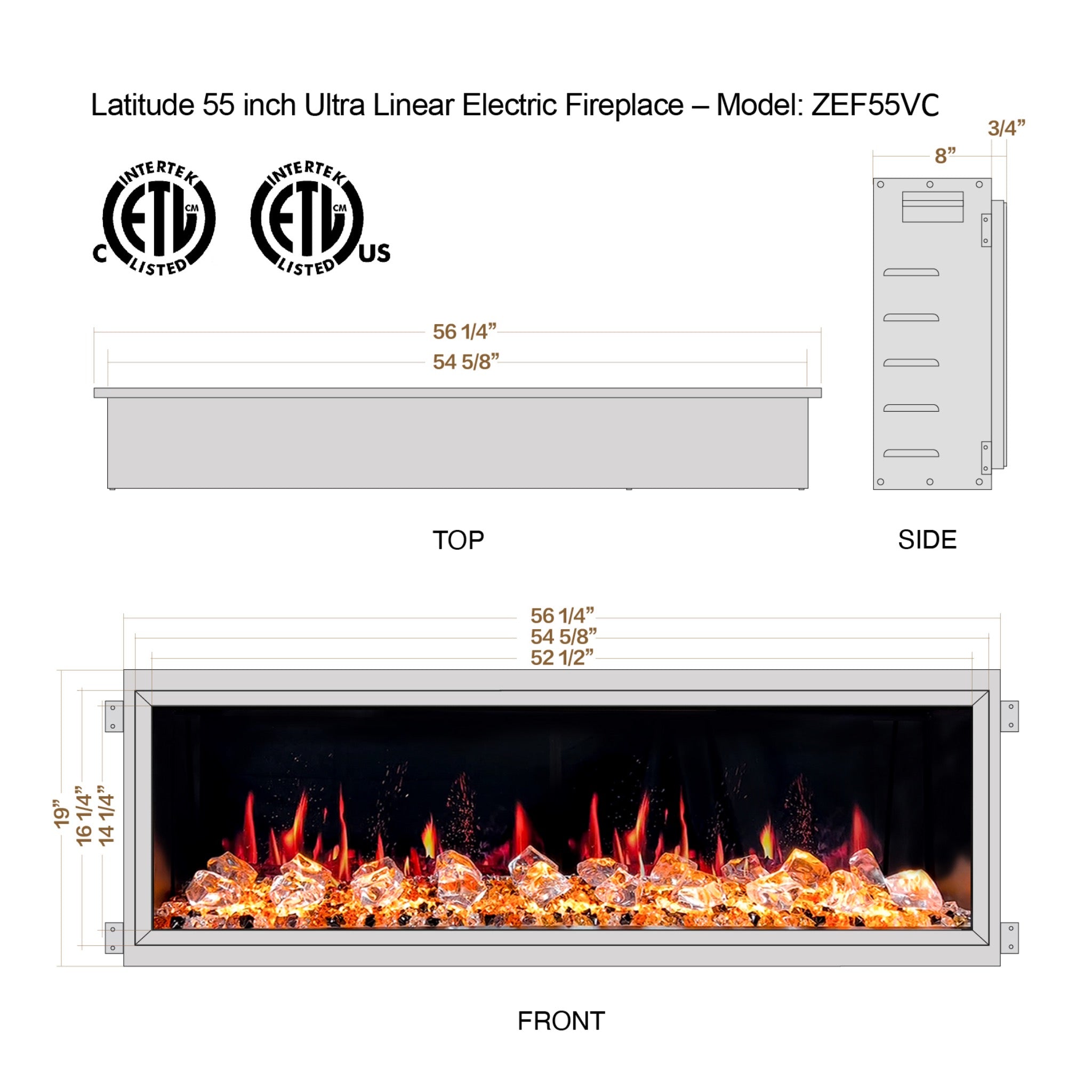 Litedeer Homes Latitude Built-in with Crushed Ice Rocks Electric Fireplace