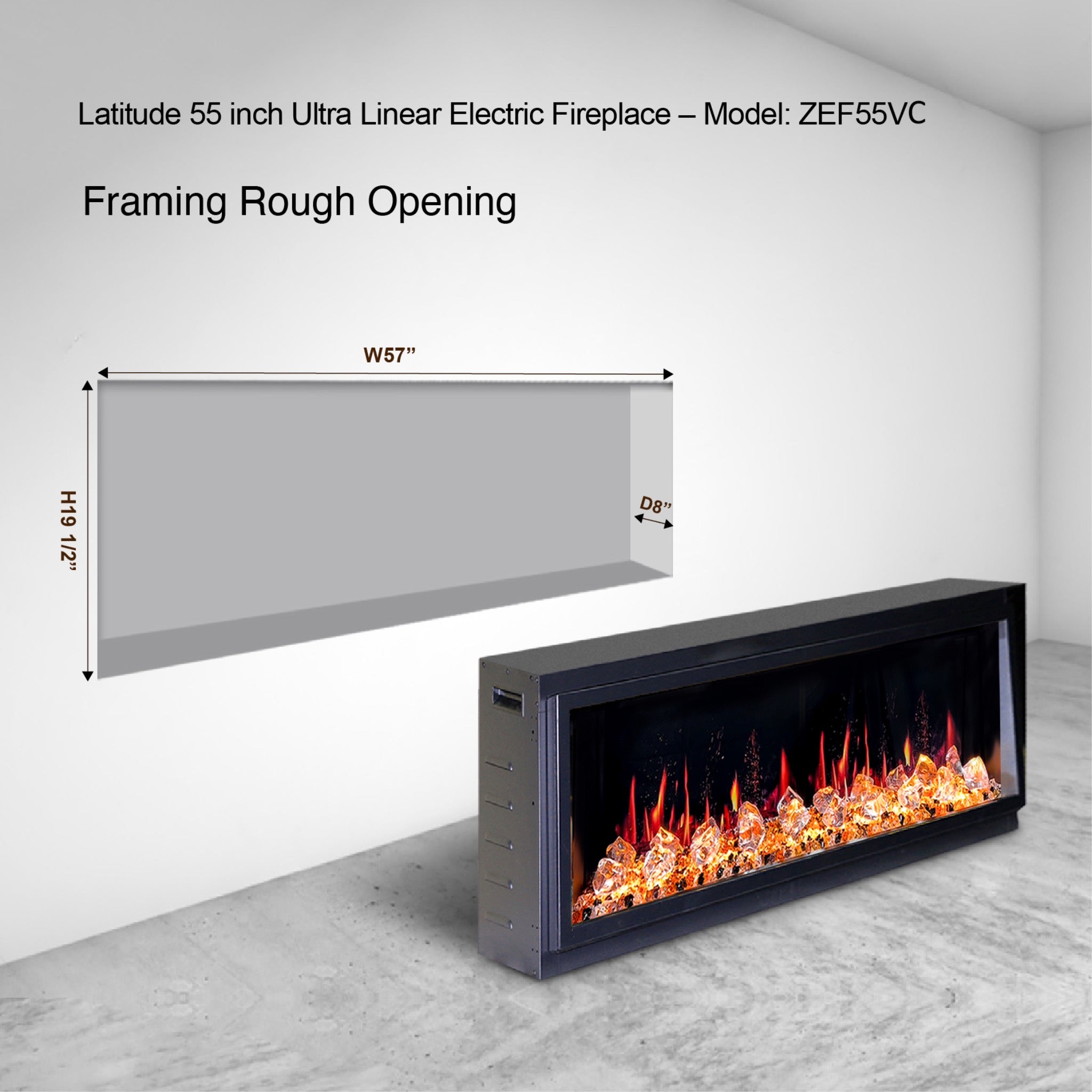 Litedeer Homes Latitude Built-in with Crushed Ice Rocks Electric Fireplace