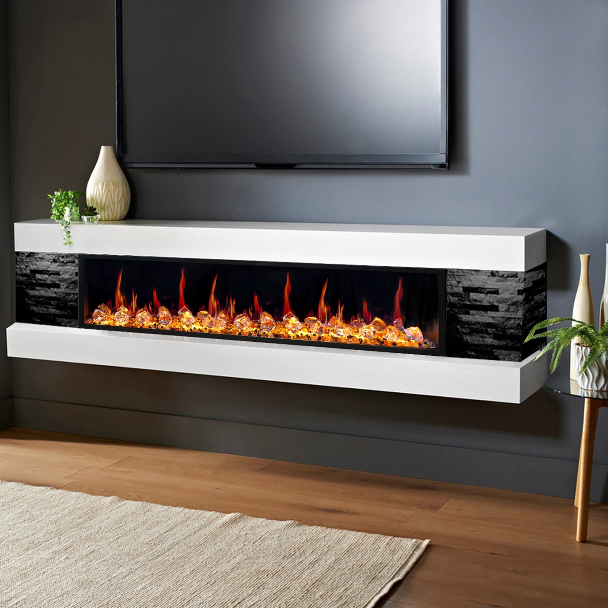 Litedeer Homes Latitude Built-in with Crushed Ice Rocks Electric Fireplace