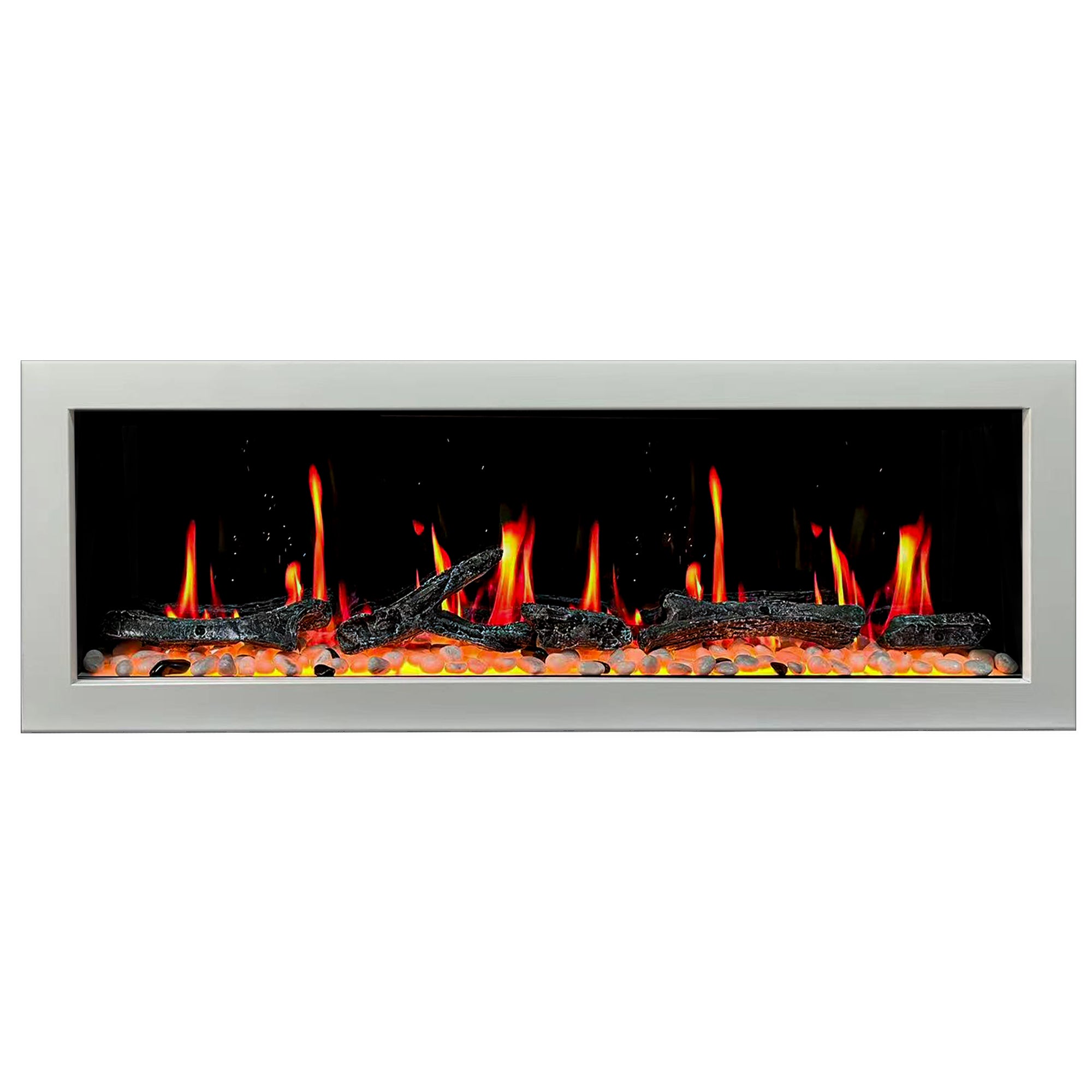 Litedeer Homes Gloria II Smart Wall Mount with Driftwood Logs and River Rocks Electric Fireplace