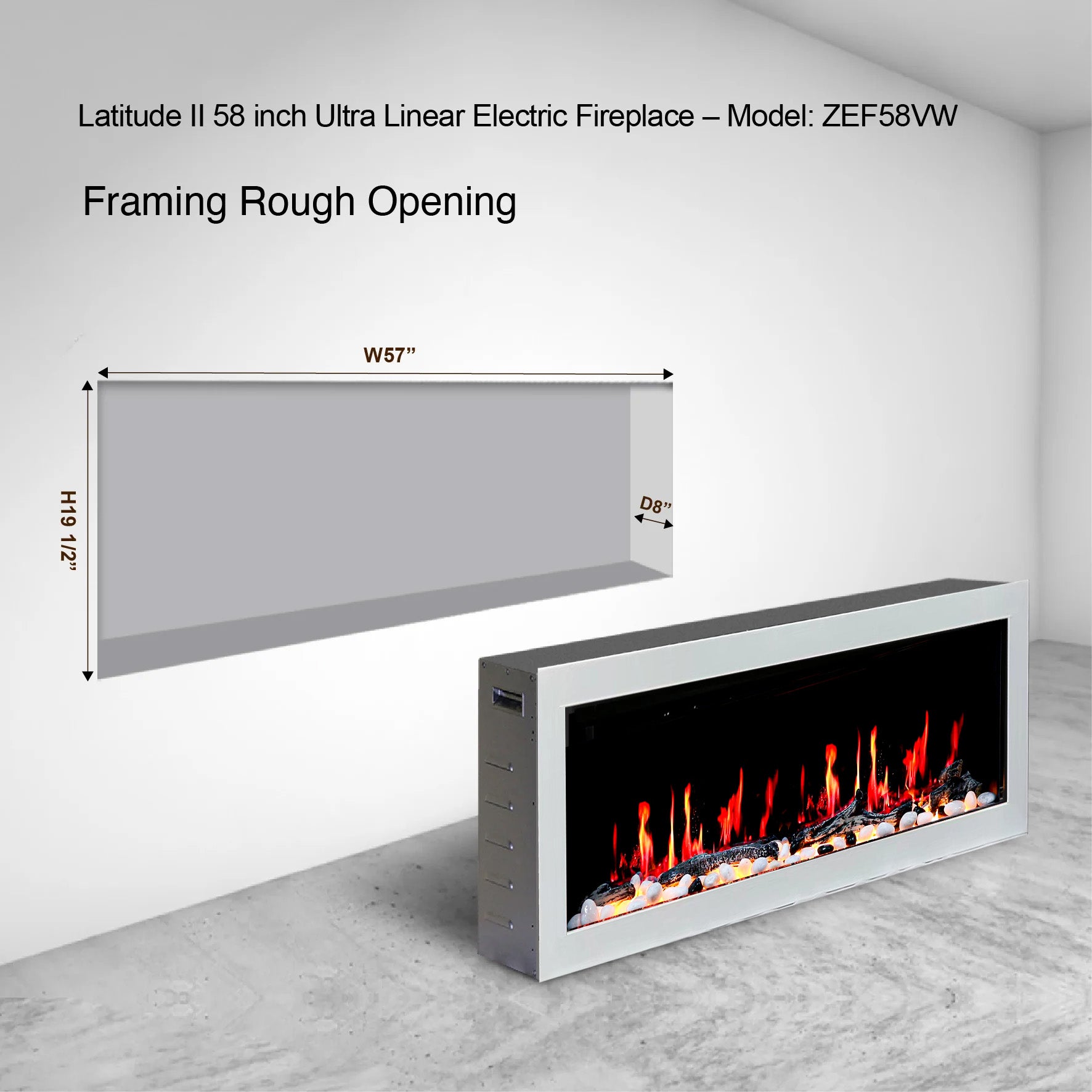 Litedeer Homes Gloria II Smart Wall Mount with Driftwood Logs and River Rocks Electric Fireplace