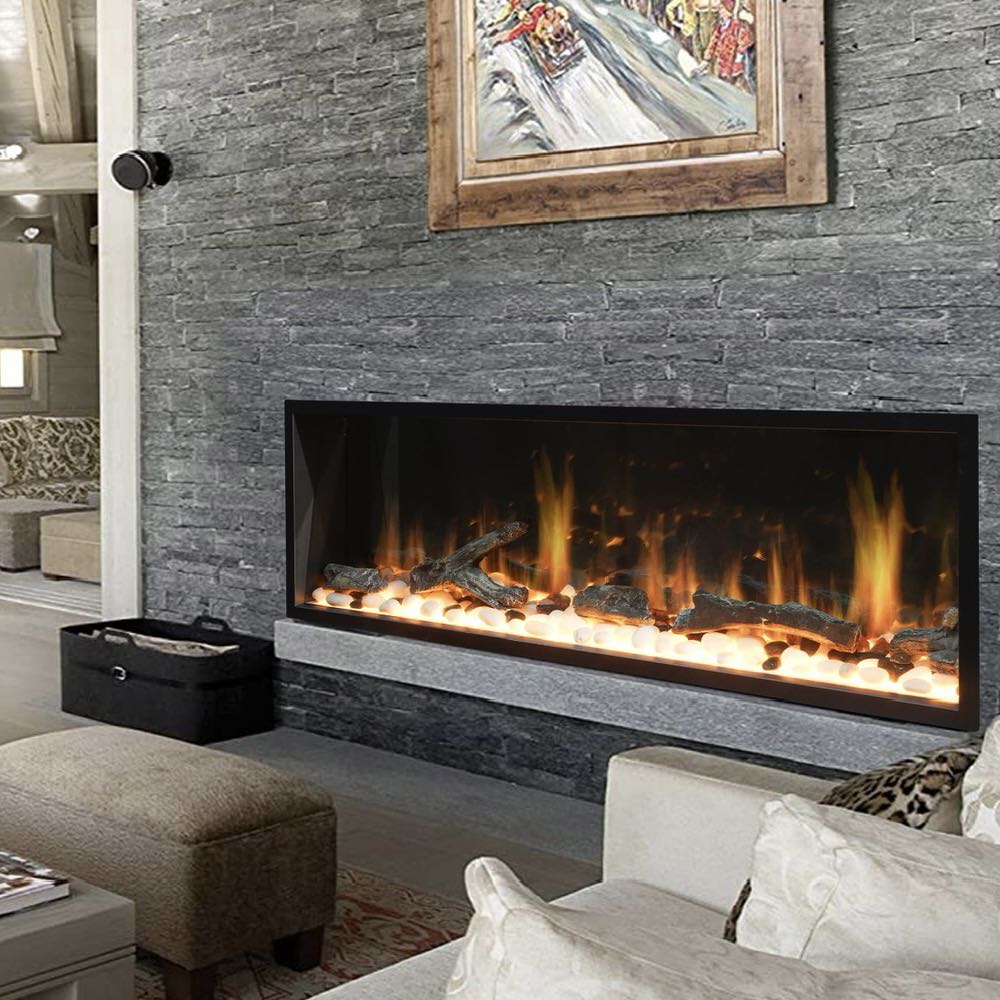 Latitude 65" Ultra Slim-in with Driftwood Logs and River Rock Electric Fireplace ZEF65X