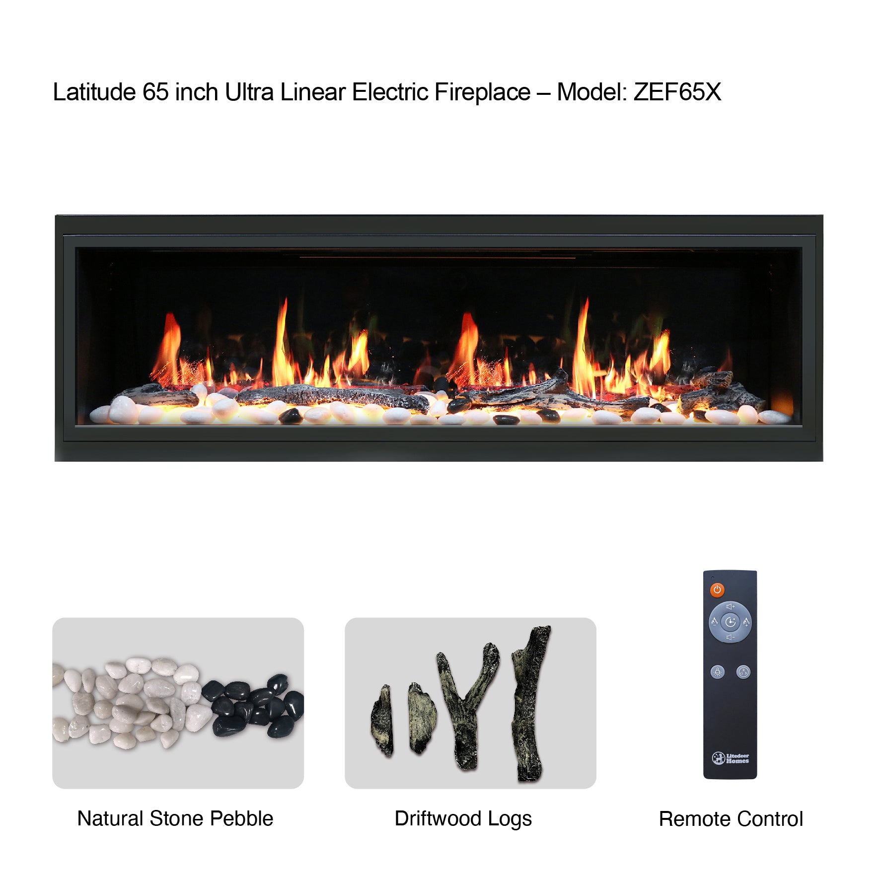 Latitude 65" Ultra Slim-in with Driftwood Logs and River Rock Electric Fireplace ZEF65X