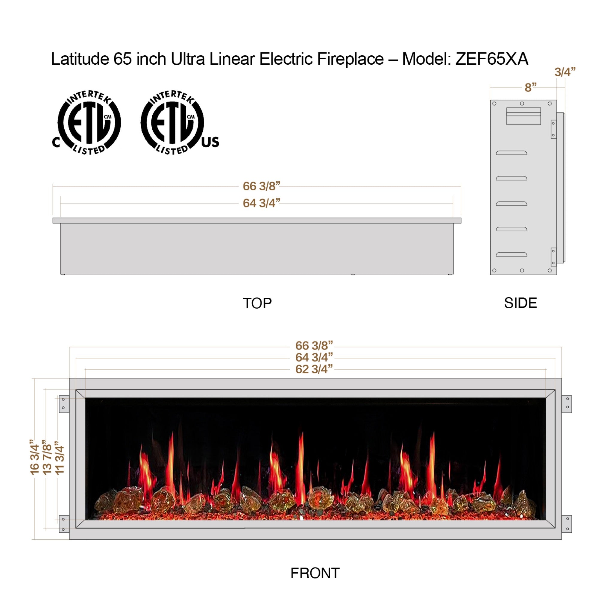 Litedeer Homes Latitude Built-in with Reflective Amber Glass Electric Fireplace