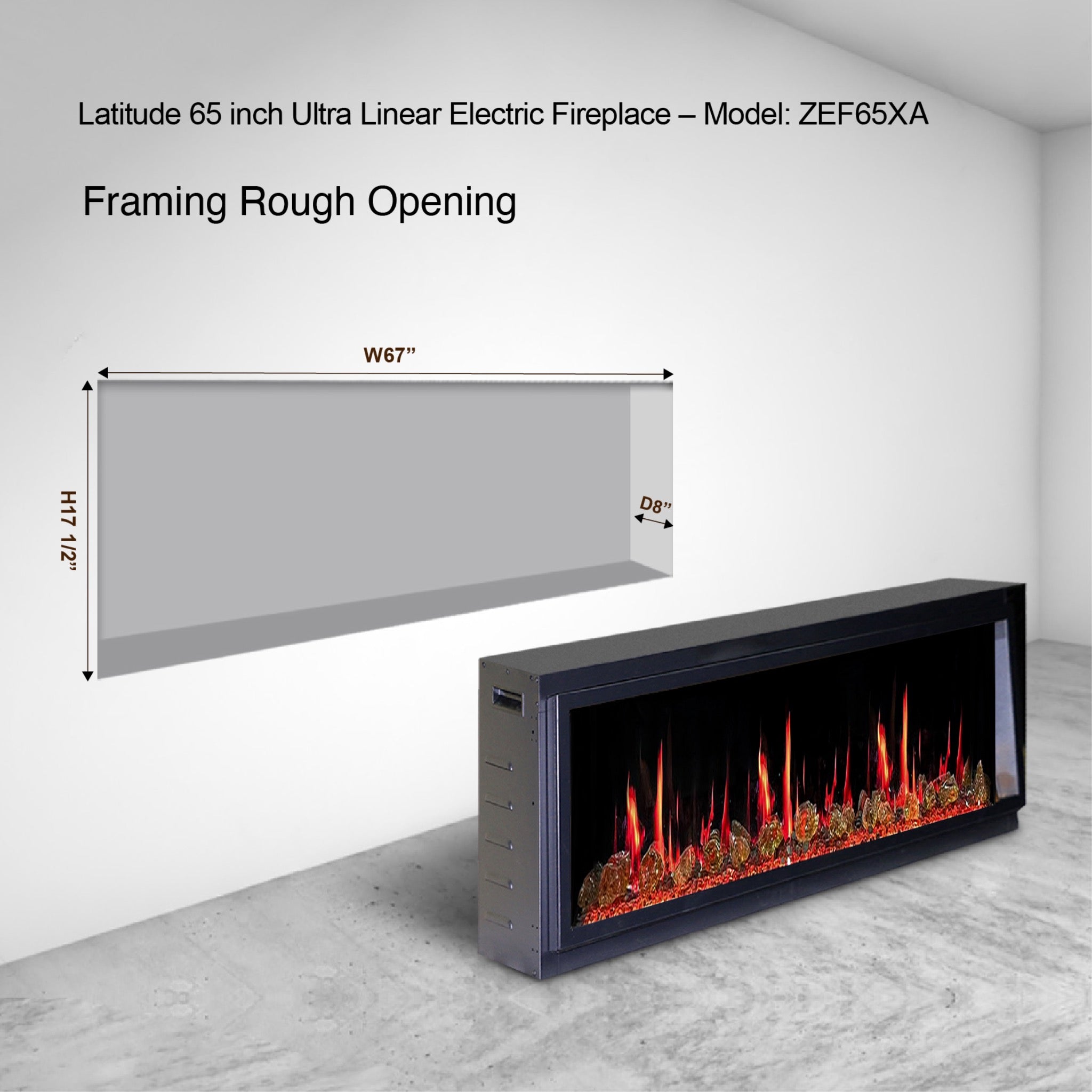 Litedeer Homes Latitude Built-in with Reflective Amber Glass Electric Fireplace