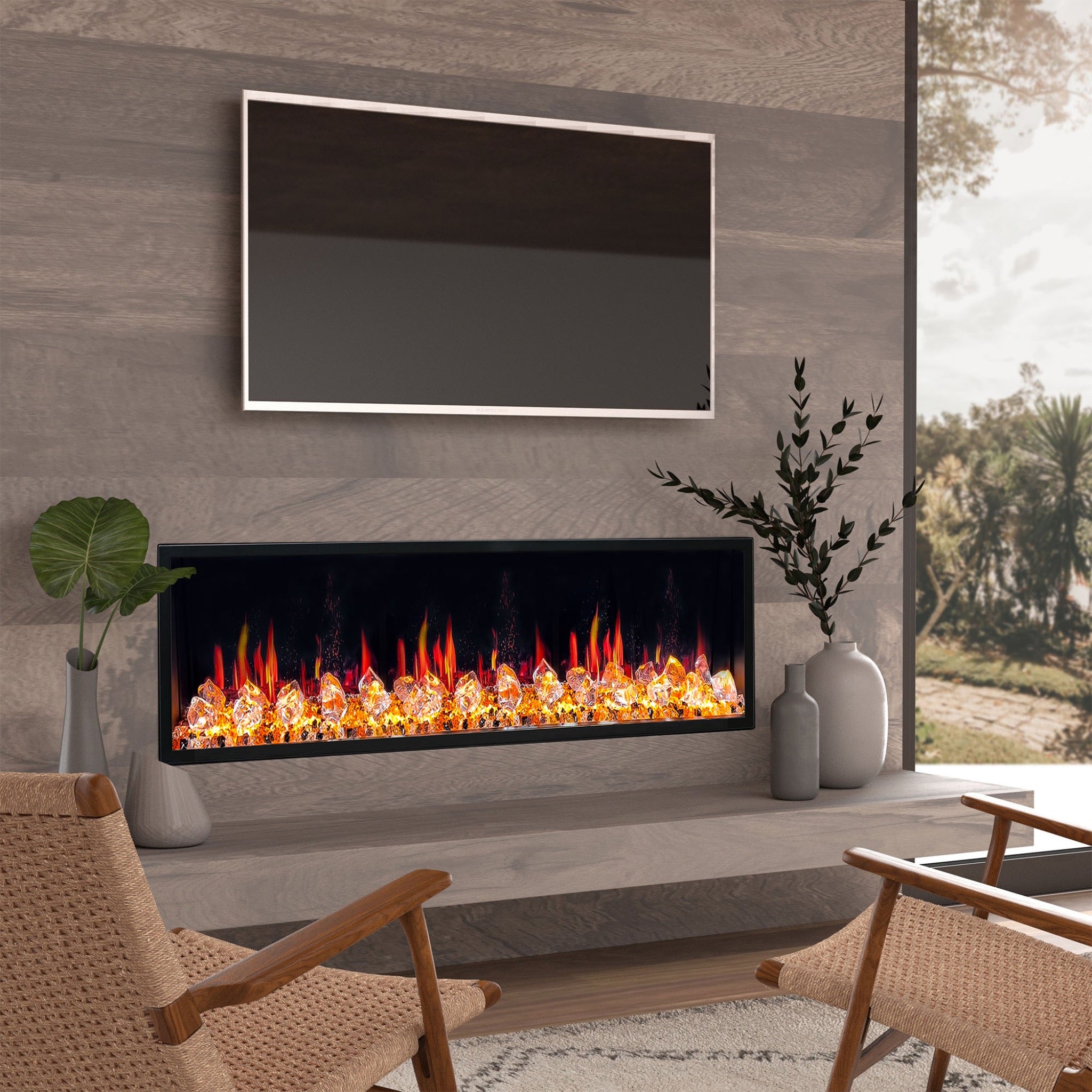 Litedeer Homes Latitude Built-in with Crushed Ice Rocks Electric Fireplace