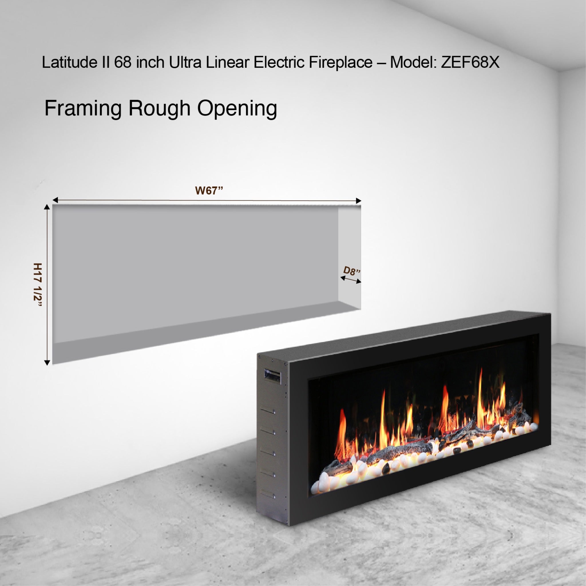 Litedeer Homes Latitude II Smart Wall Mount with Driftwood Logs and River Rock Electric Fireplace