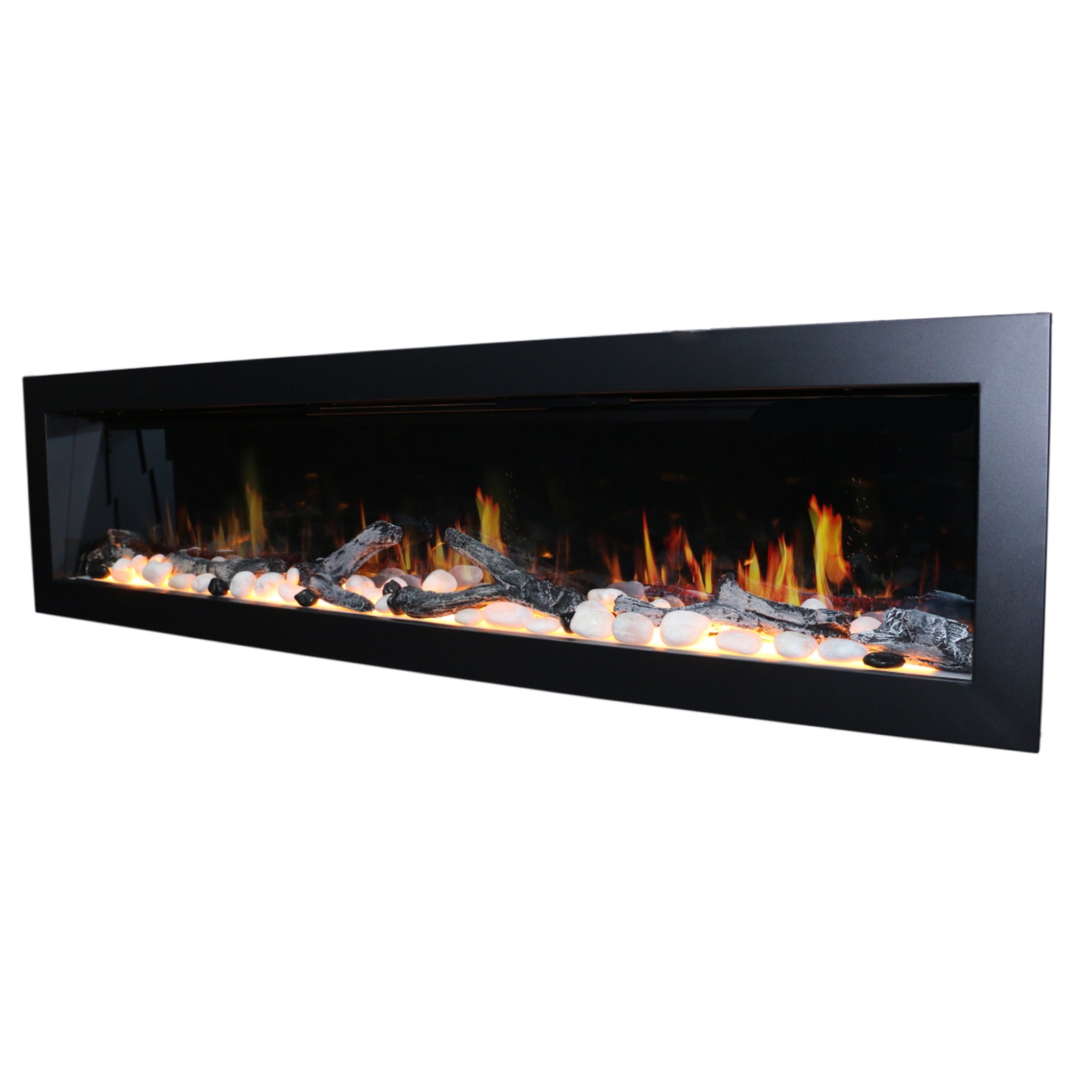 Litedeer Homes Latitude II Smart Wall Mount with Driftwood Logs and River Rock Electric Fireplace