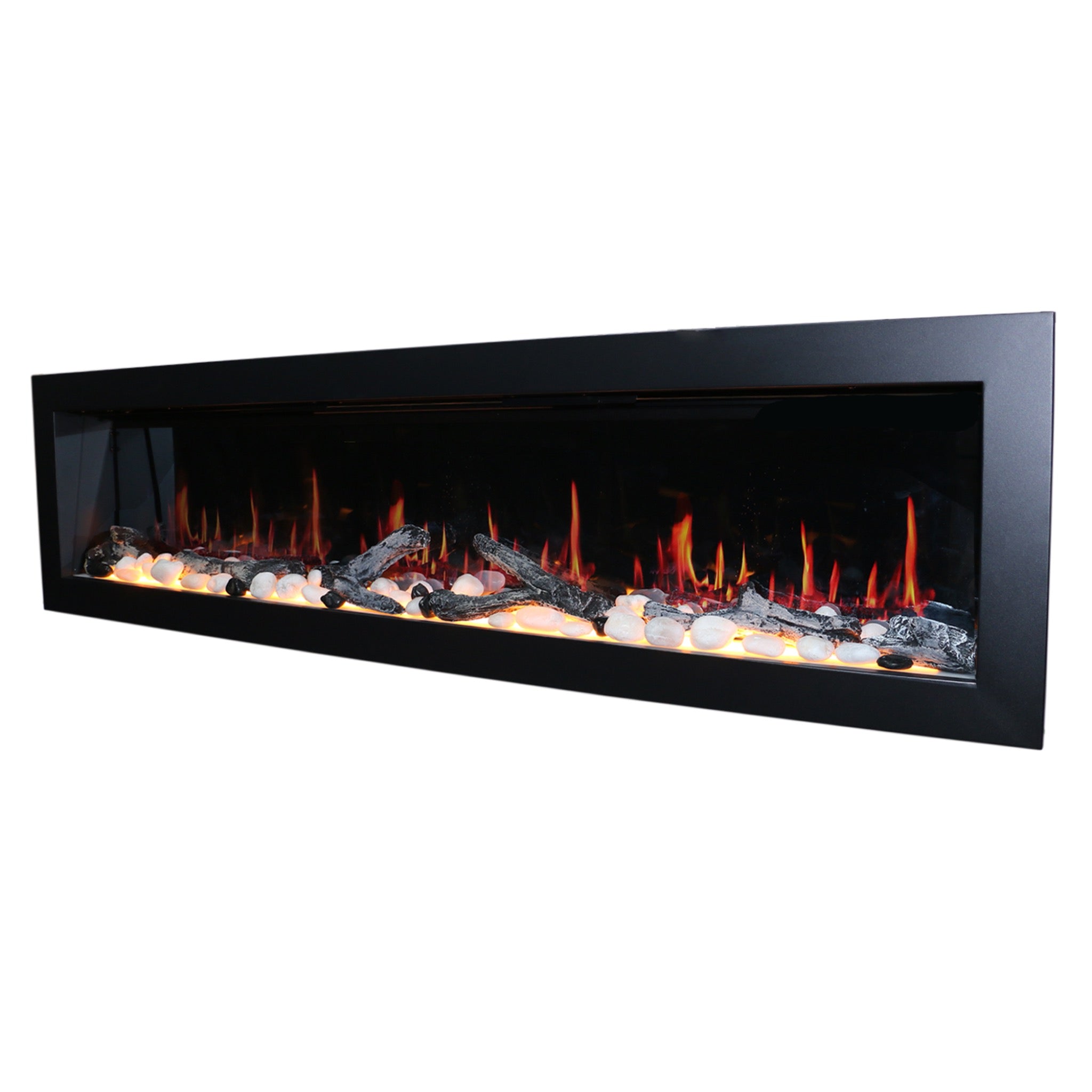 Litedeer Homes Latitude II Smart Wall Mount with Driftwood Logs and River Rock Electric Fireplace