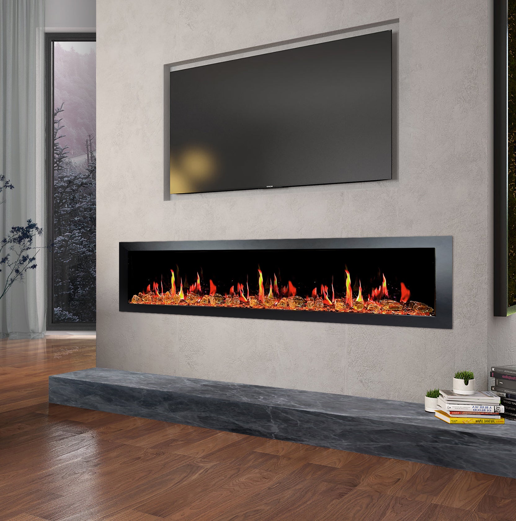 Litedeer Homes Gloria II Smart Wall Mount with Reflective Amber Glass Elecritc Fireplace