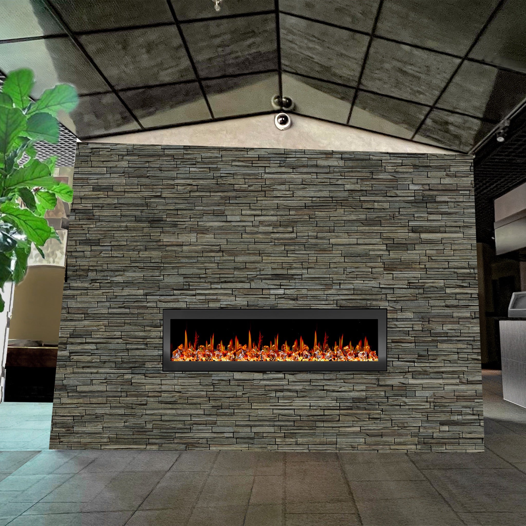 Litedeer Homes Latitude II Smart Wall Mount with Crushed Ice Rocks Electric Fireplace