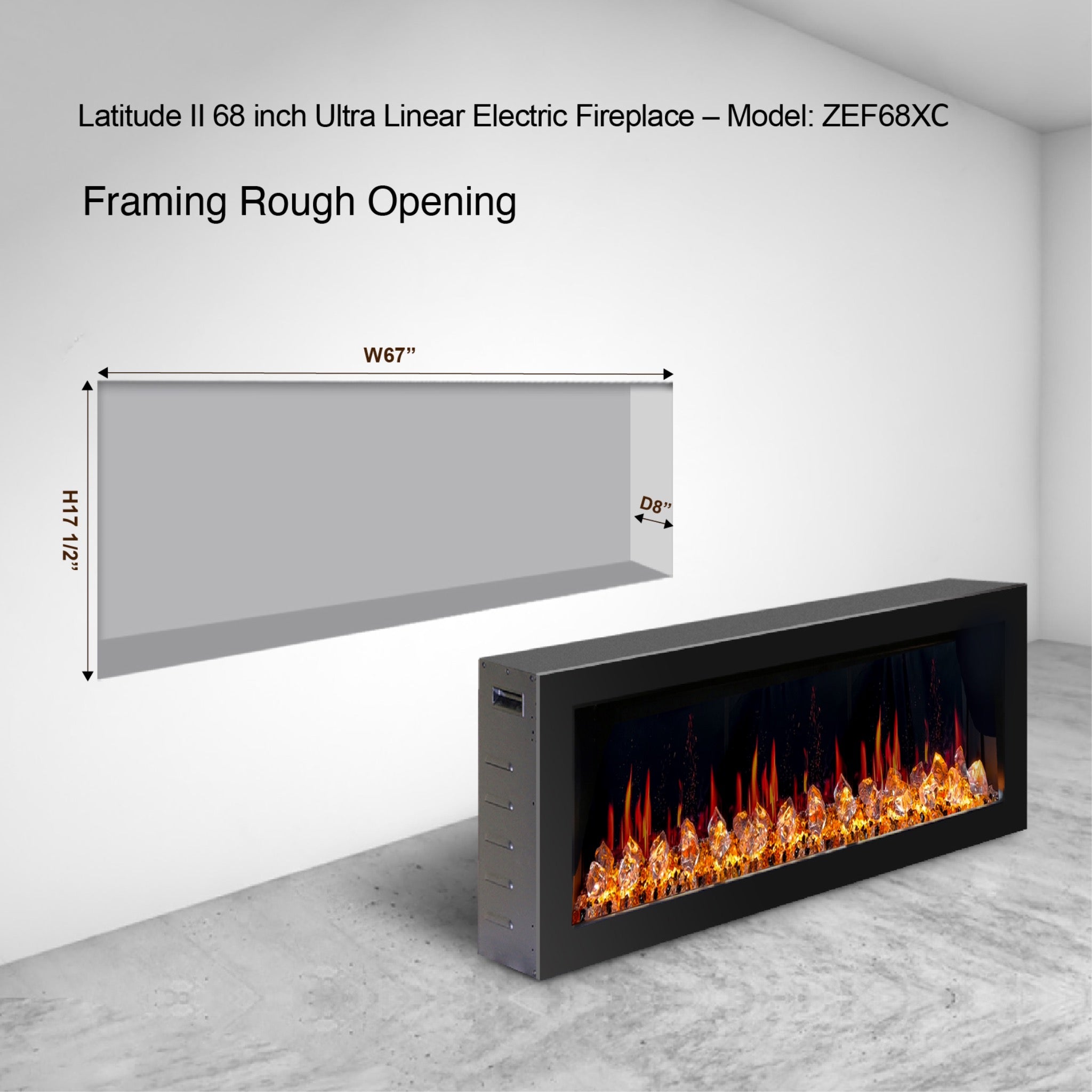 Litedeer Homes Latitude II Smart Wall Mount with Crushed Ice Rocks Electric Fireplace