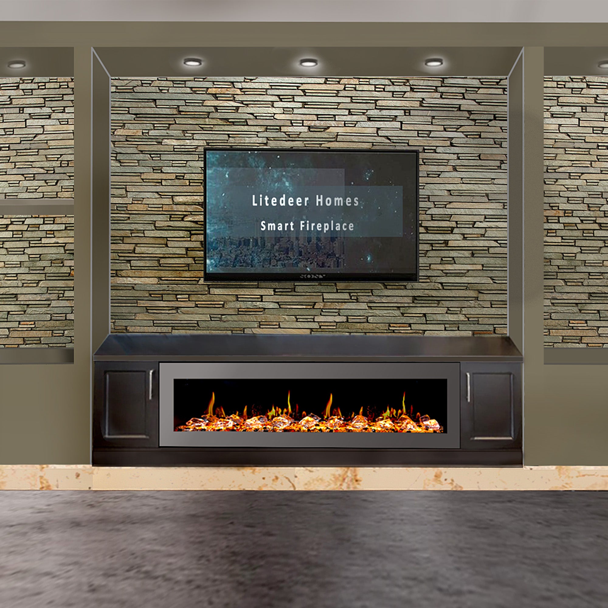 Litedeer Homes Glora II Seamless Push-in with Crushed Ice Rock Electric Fireplace