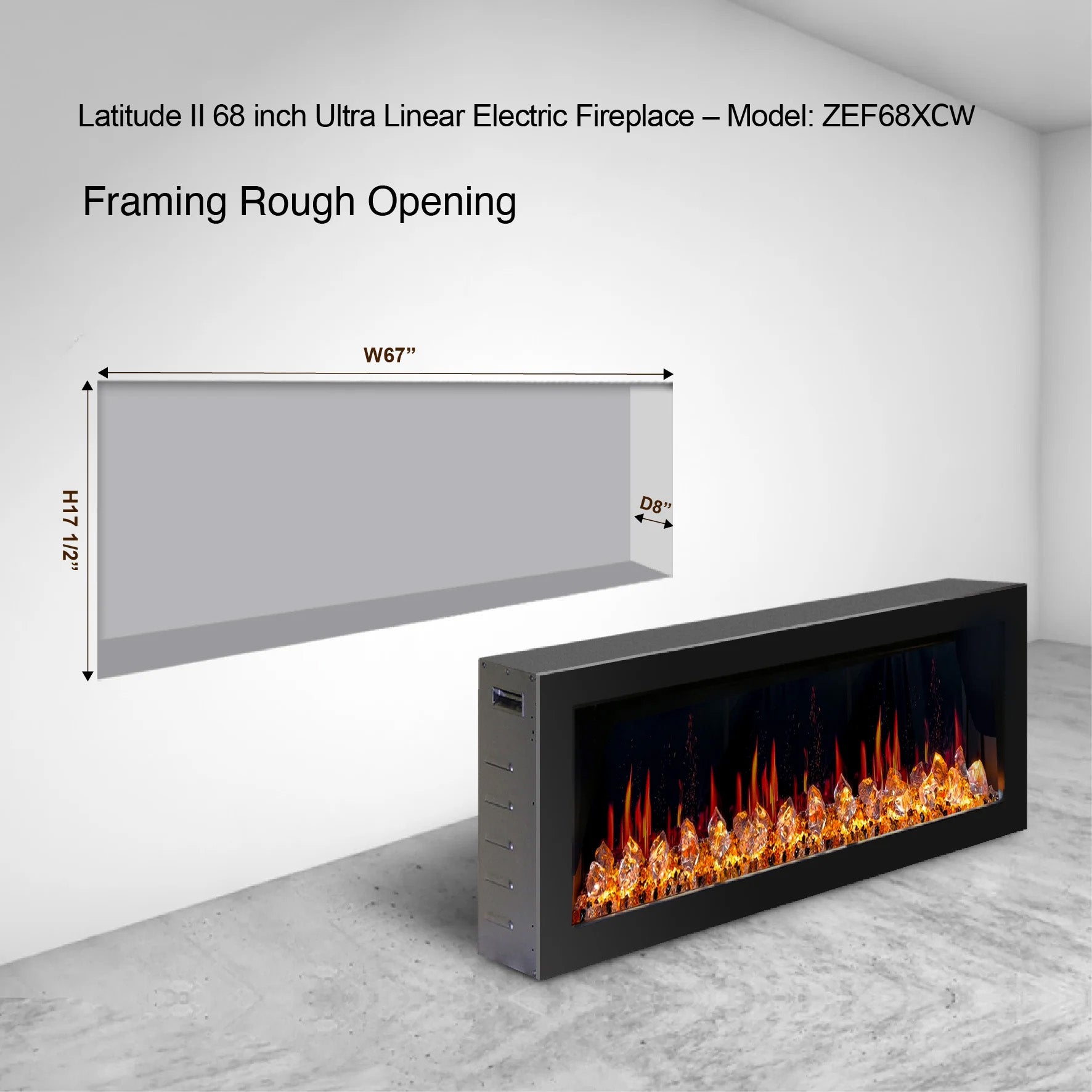 Litedeer Homes Glora II Seamless Push-in with Crushed Ice Rock Electric Fireplace