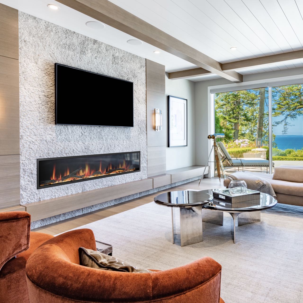 Latitude 75" Ultra Slim Built-in with Driftwood Logs and River Rock Electric Fireplace ZEF75V