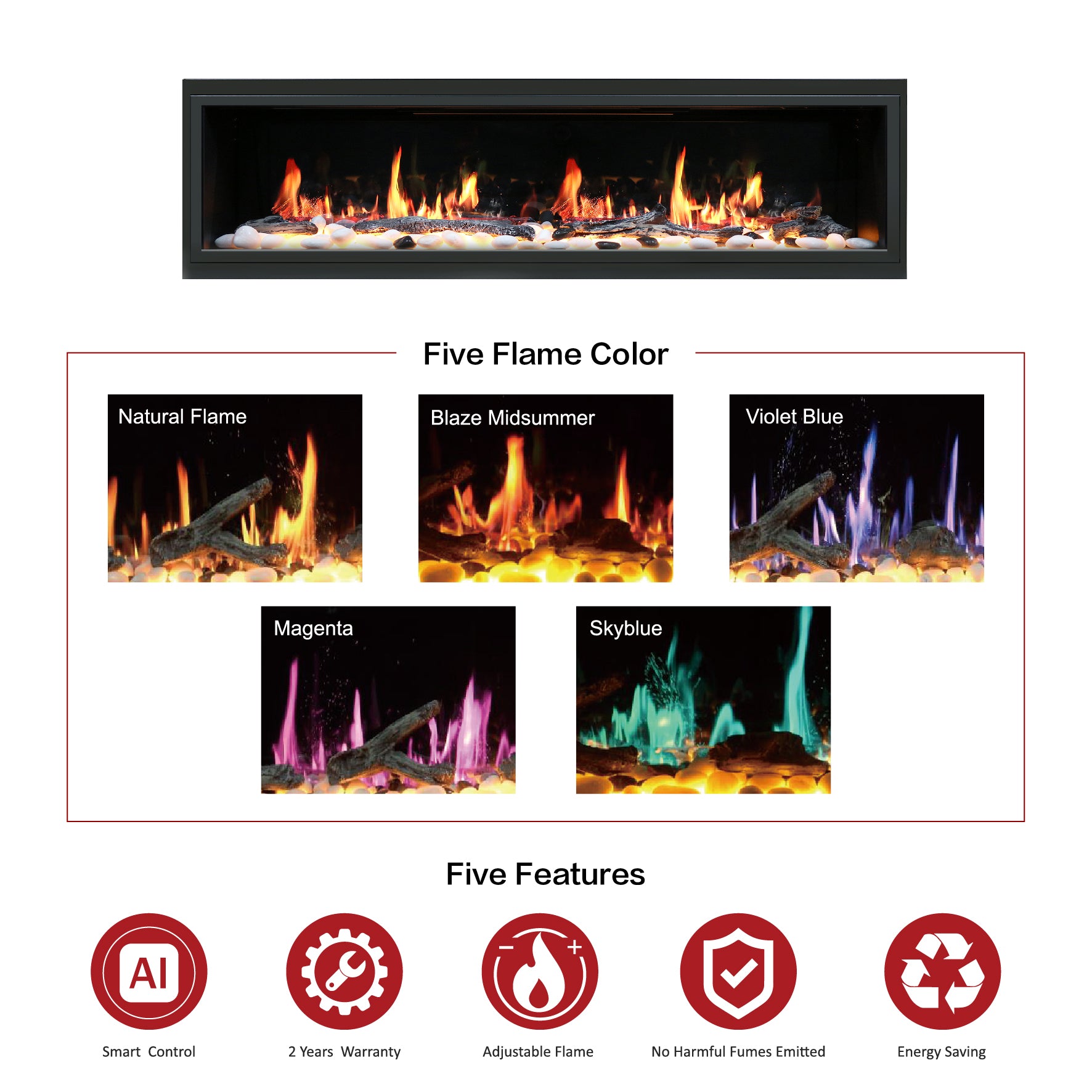 Latitude 75" Ultra Slim Built-in with Driftwood Logs and River Rock Electric Fireplace ZEF75V