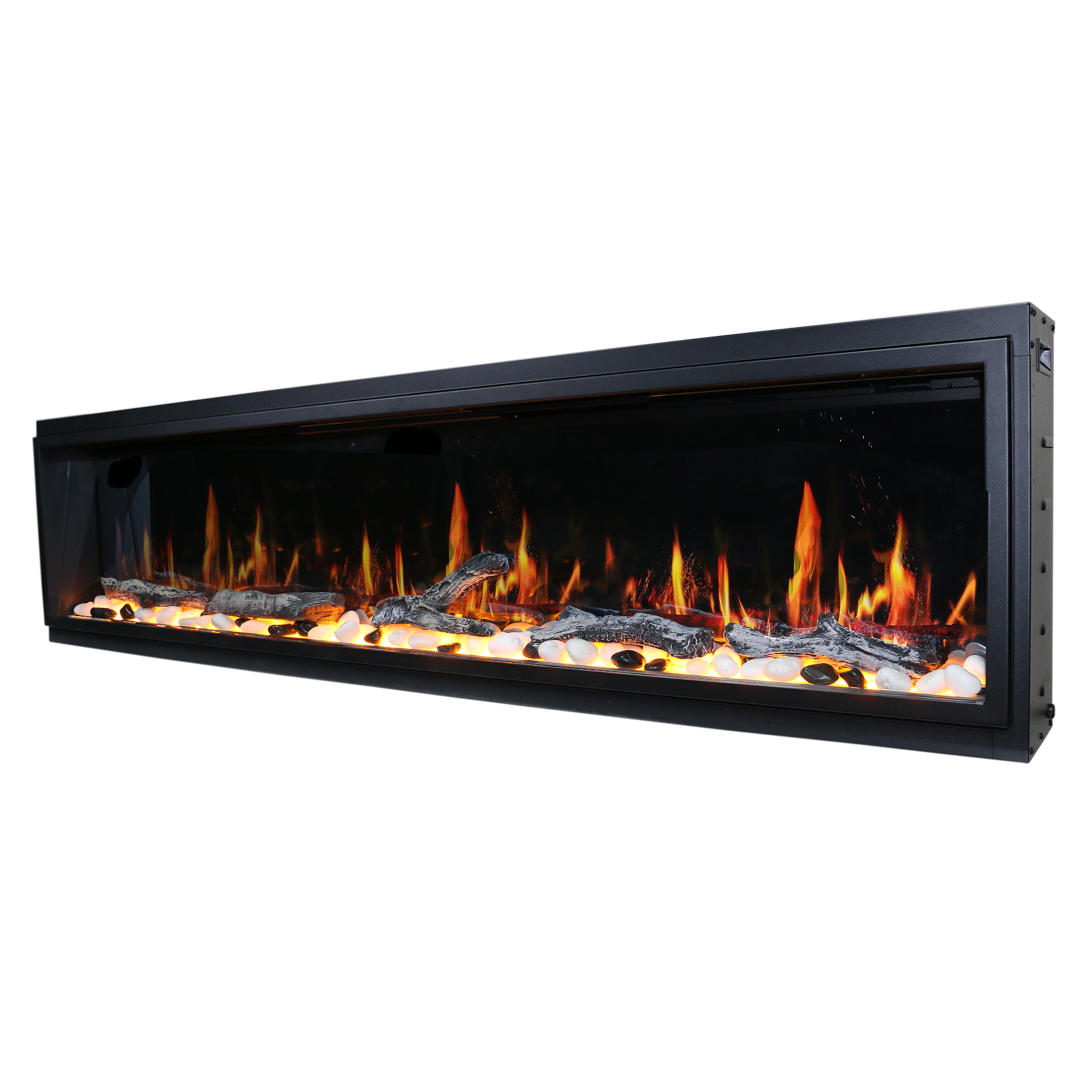 Latitude 75" Ultra Slim Built-in with Driftwood Logs and River Rock Electric Fireplace ZEF75V