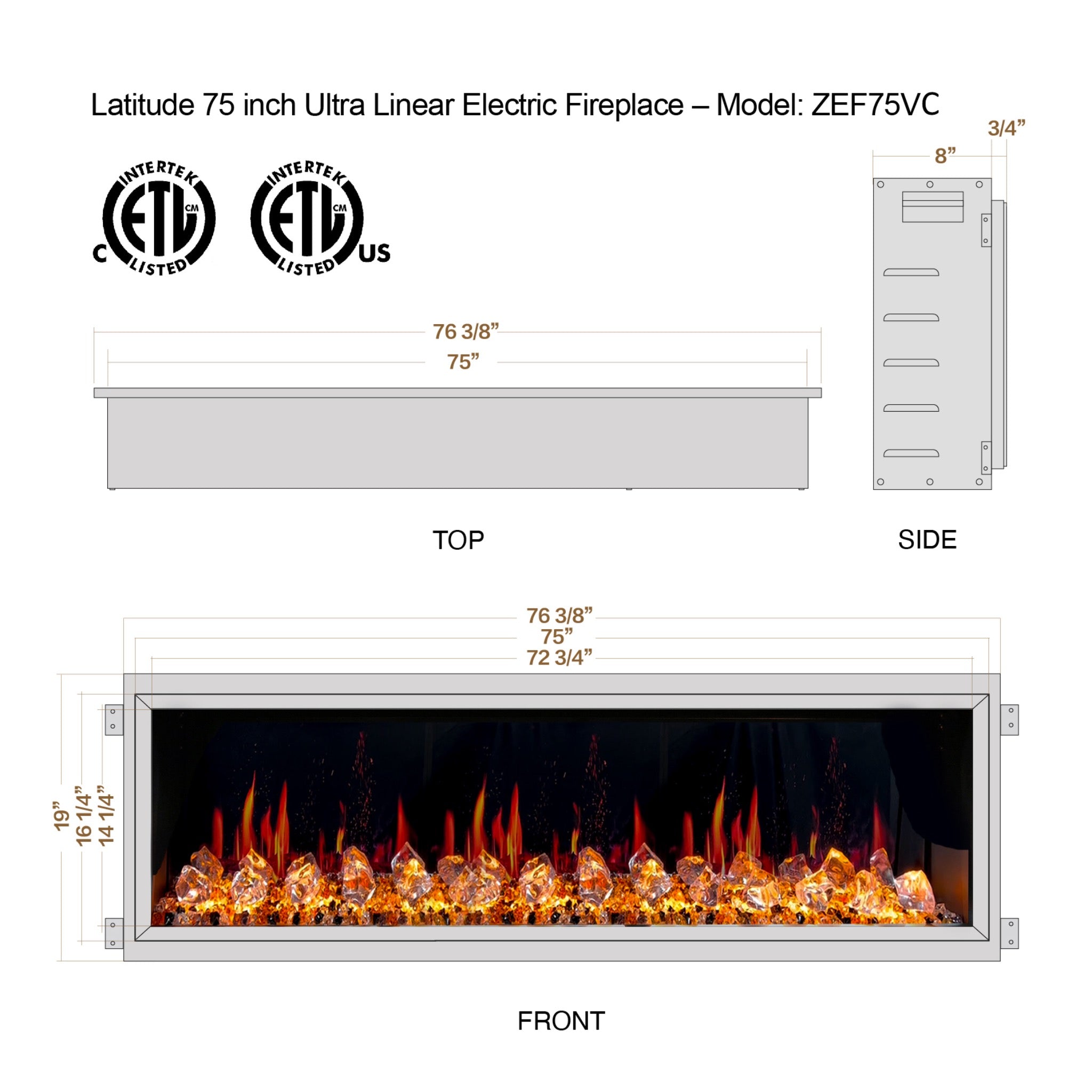 Litedeer Homes Latitude Built-in with Crushed Ice Rocks Electric Fireplace