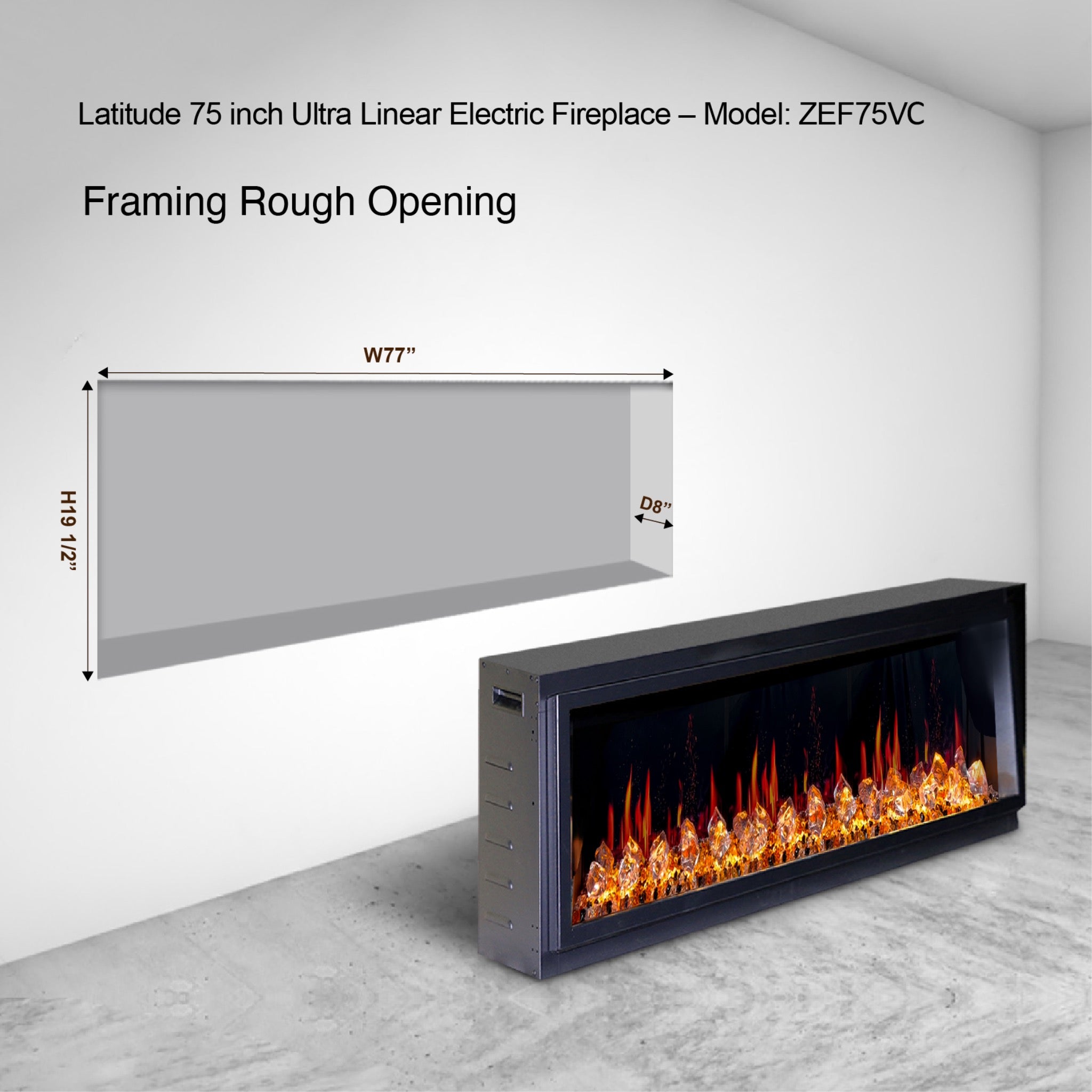 Litedeer Homes Latitude Built-in with Crushed Ice Rocks Electric Fireplace