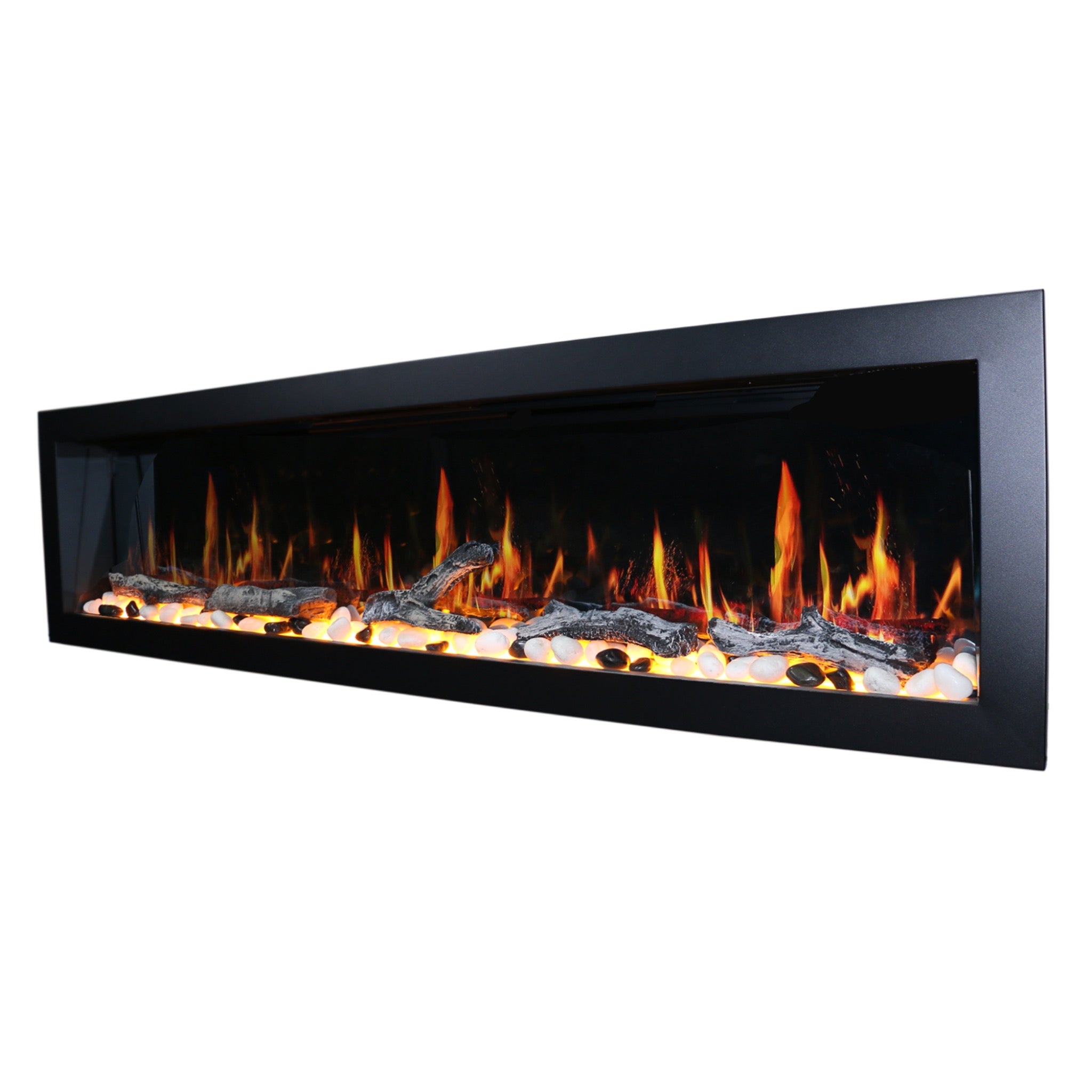 Litedeer Homes Latitude II Smart Wall Mount with Driftwood Logs and River Rock Electric Fireplace