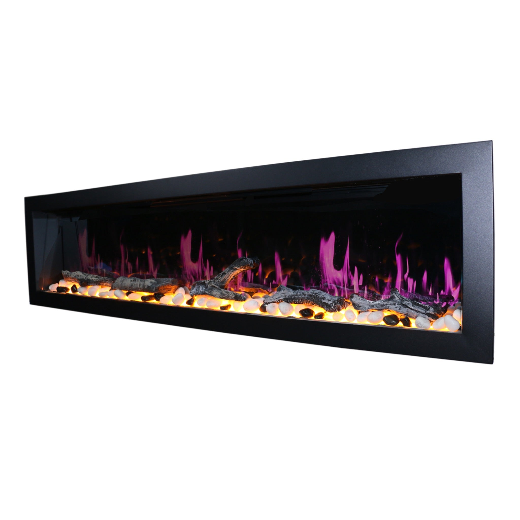 Litedeer Homes Latitude II Smart Wall Mount with Driftwood Logs and River Rock Electric Fireplace