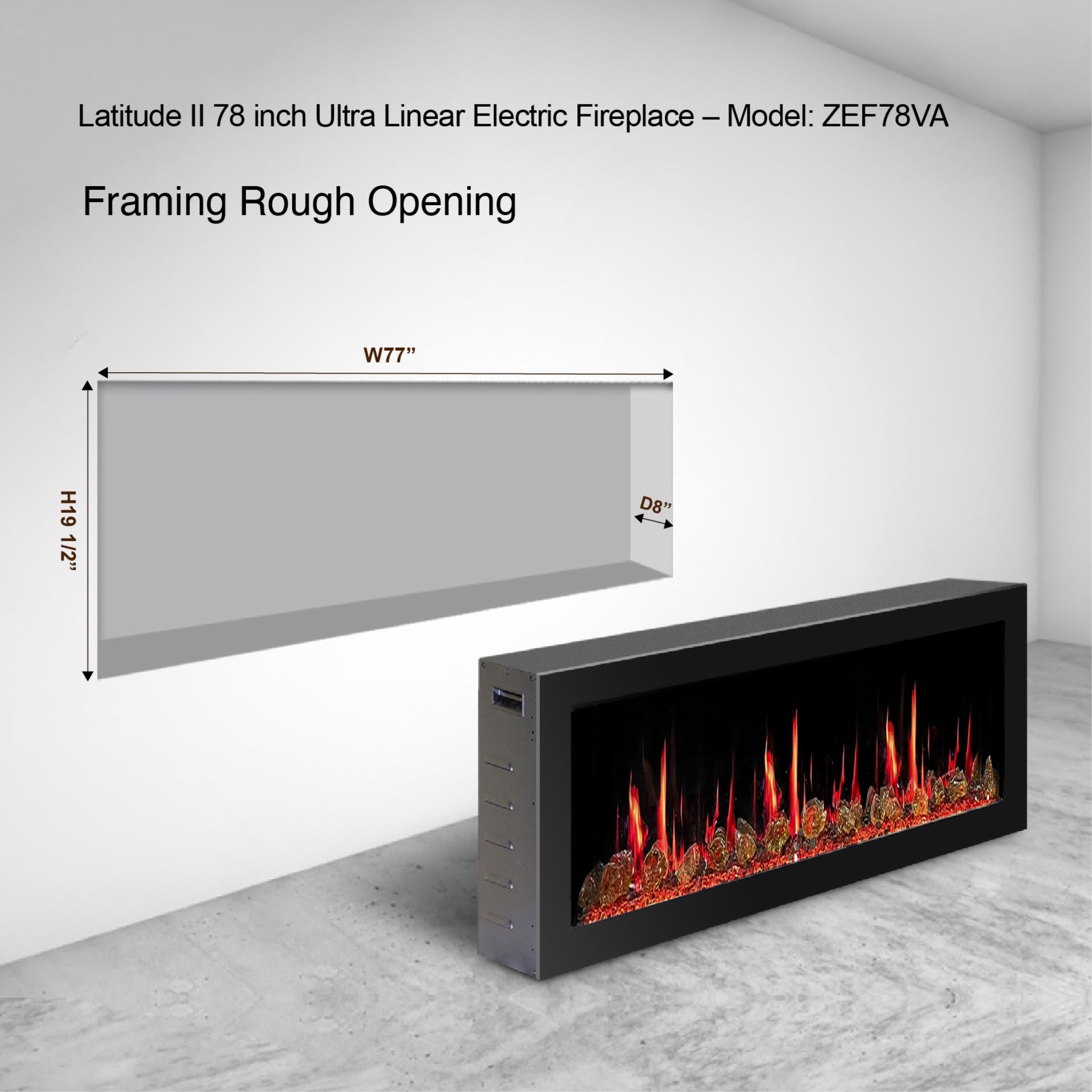 Litedeer Homes Latitude II Smart Wall Mount with Reflective Amber Glass Electric Fireplace