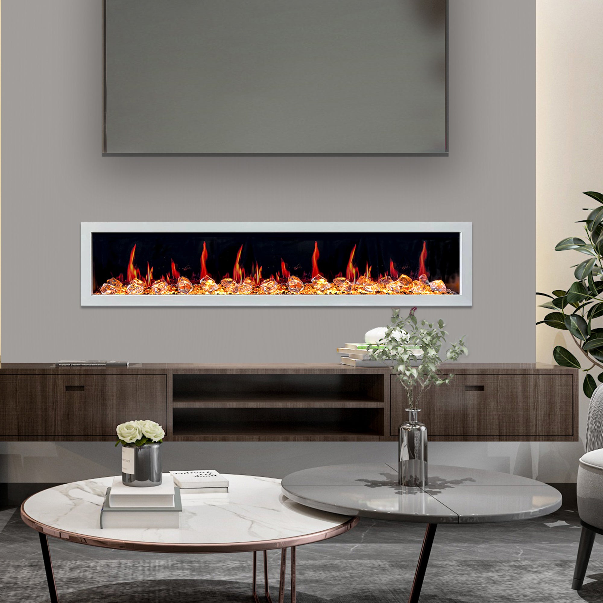 Litedeer Homes Glora II Seamless Push-in with Crushed Ice Rock Electric Fireplace