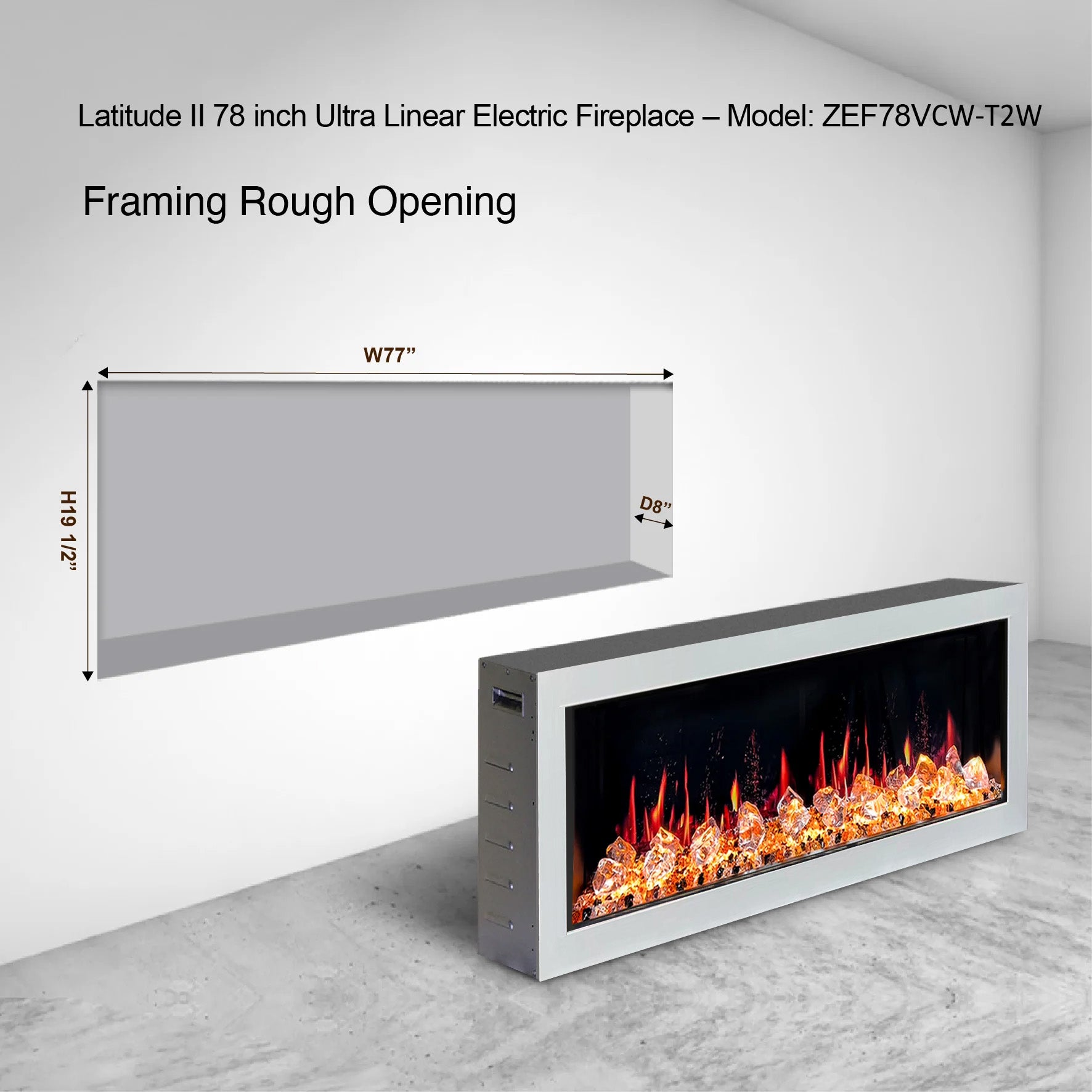 Litedeer Homes Glora II Seamless Push-in with Crushed Ice Rock Electric Fireplace