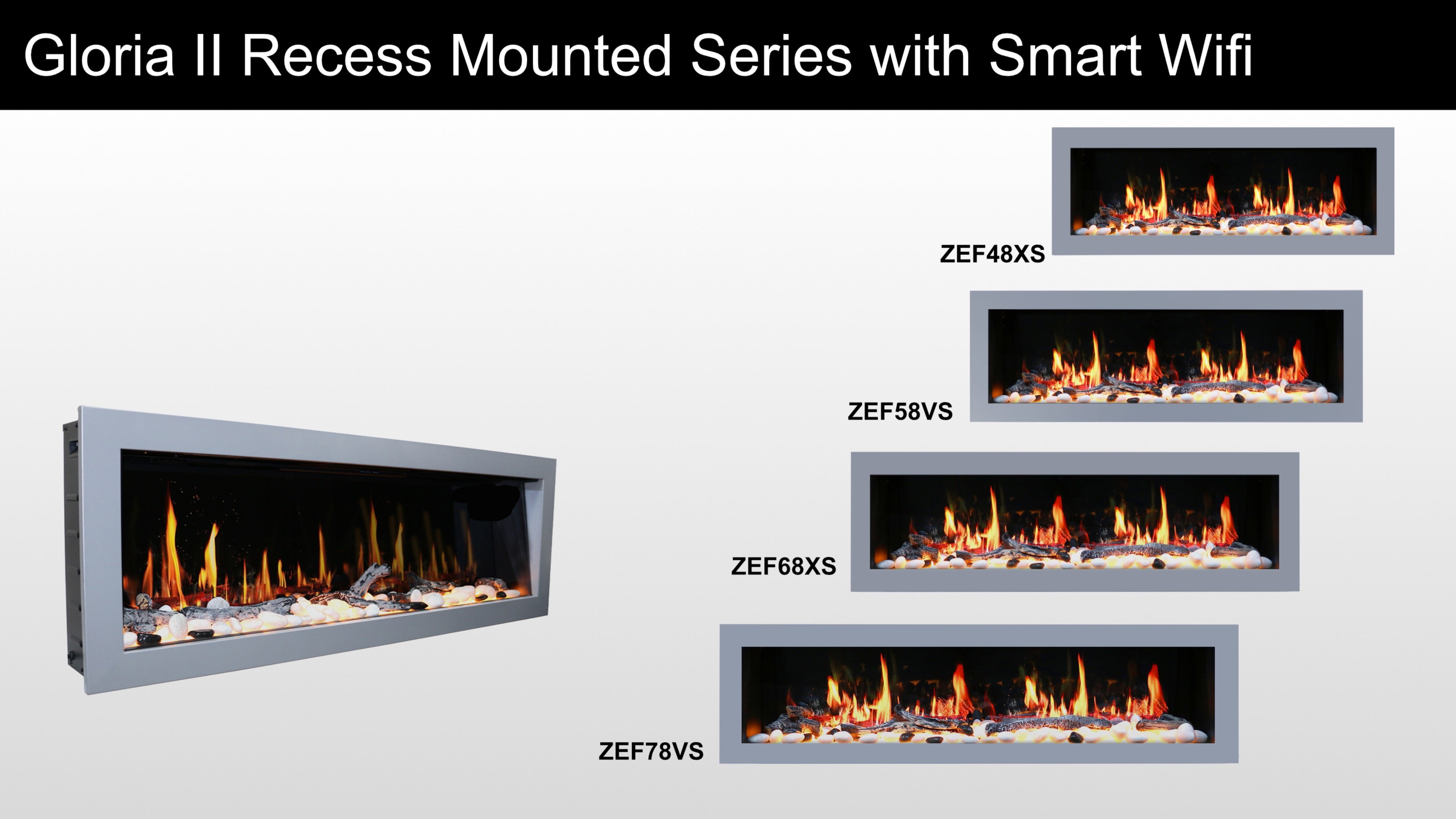 Litedeer Homes Gloria II Smart Wall Mount with Driftwood Logs and River Rocks Electric Fireplace