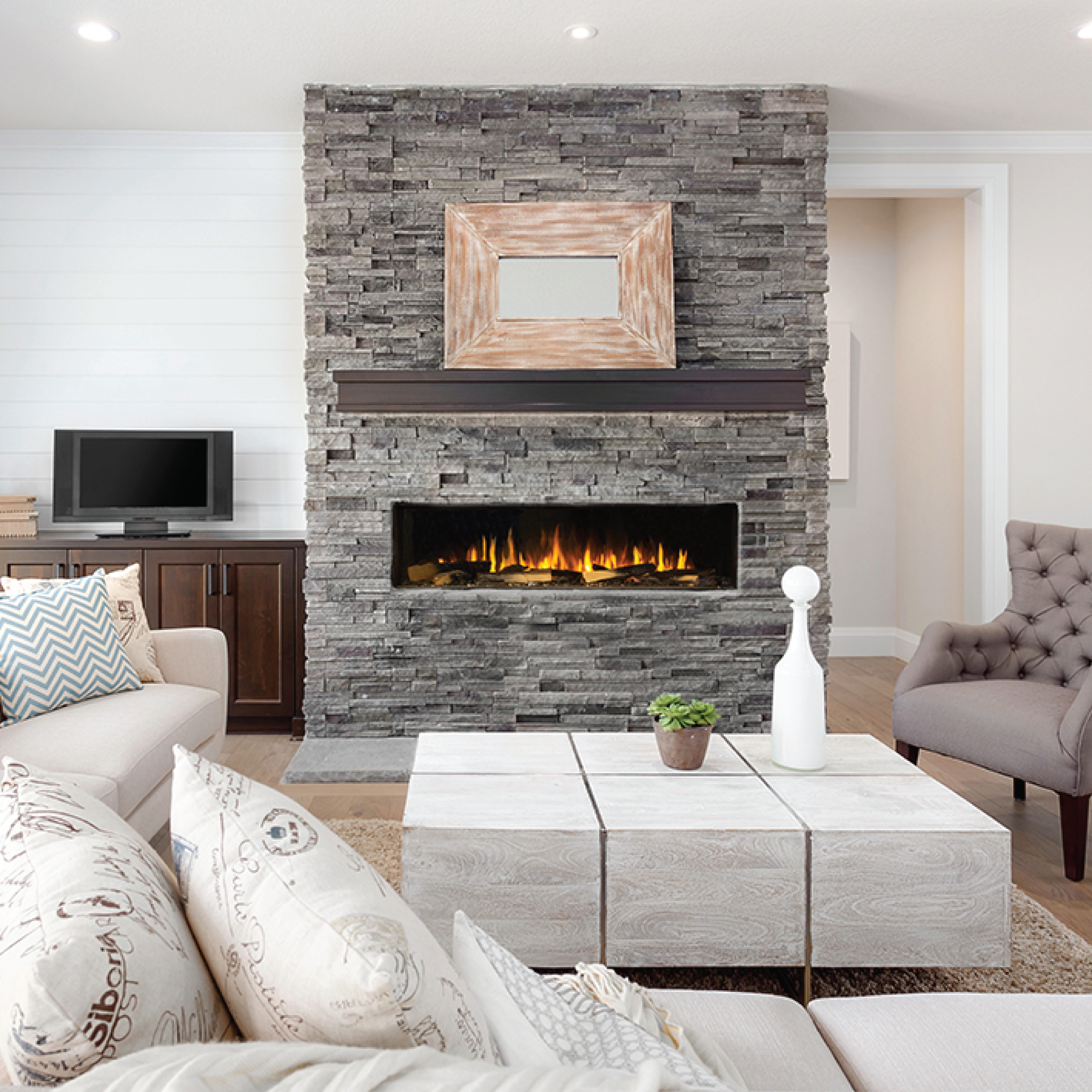 Built-In Signal 60" Linear 3 Sided With Logs Electric Fireplace