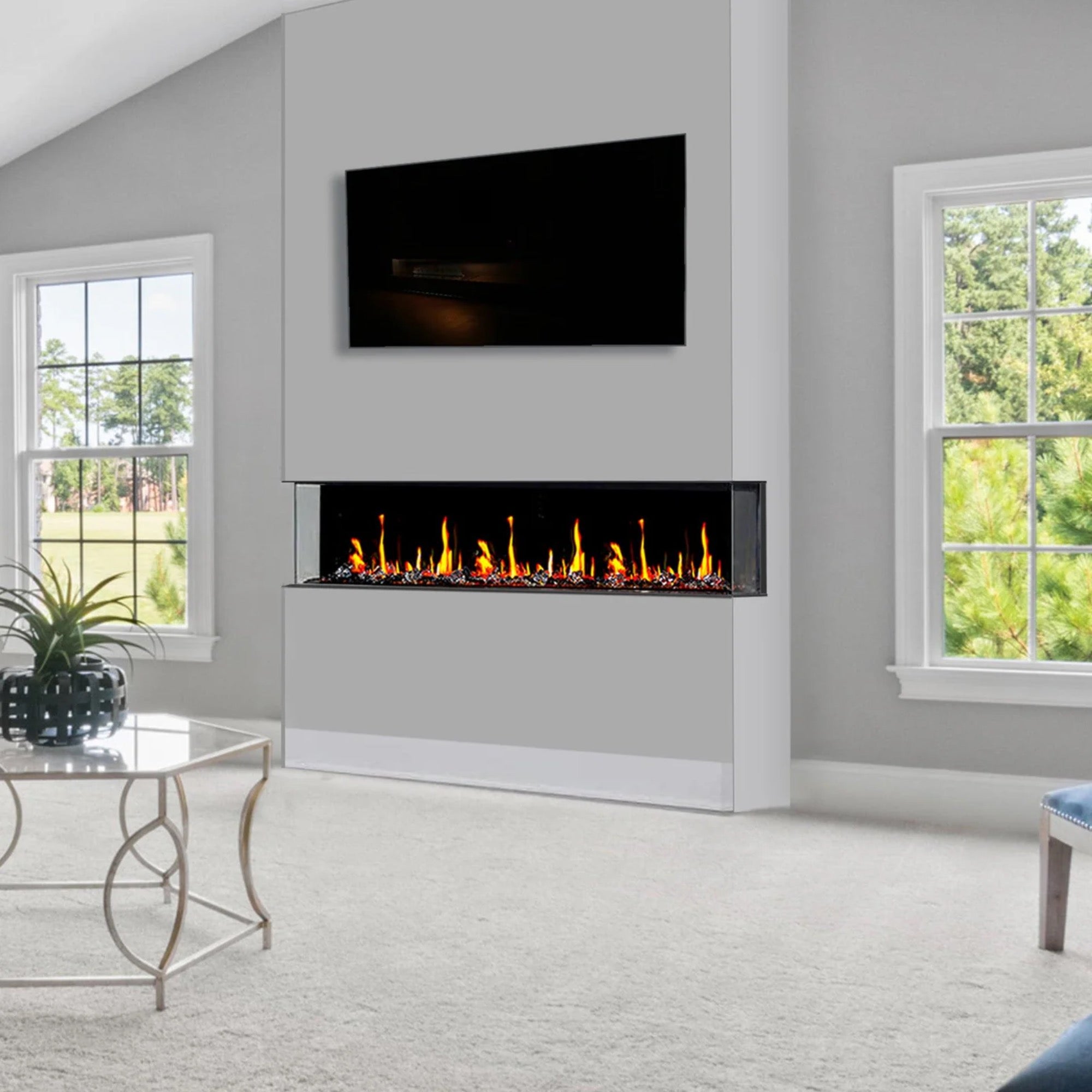 Litedeer Homes Warmcastle 3 Side Smart with Crushed Ice Rocks Electric Fireplace